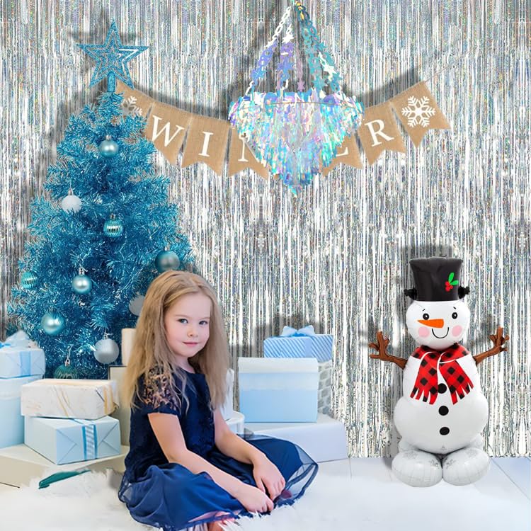 Braveshine Silver Metallic Tinsel Foil Fringe Curtains   2Pcs 3.2X8.2Ft Photo Backdrop For 21 St Birthdays Decorations Christmas