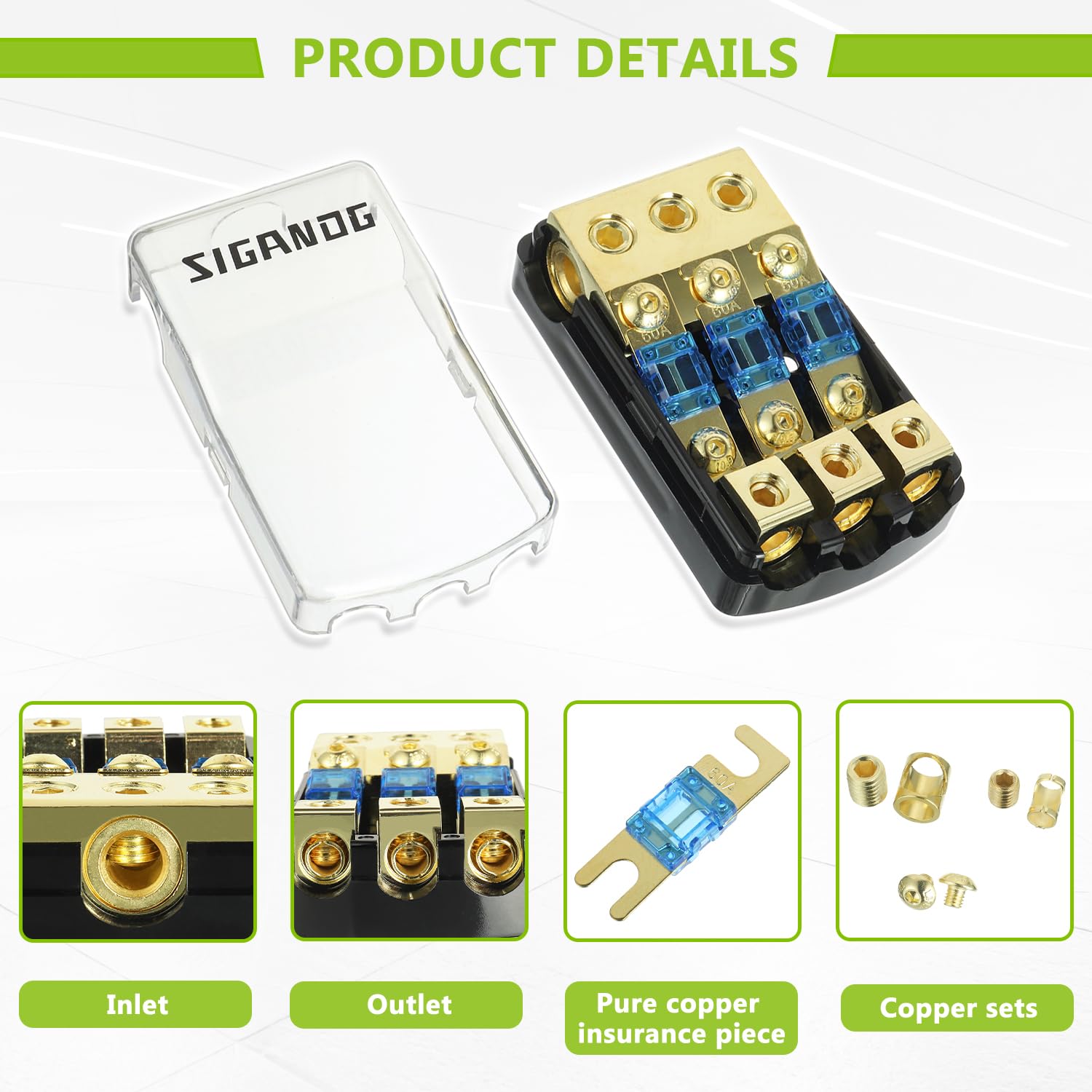 Sigandg 3 Way Anl Fuse Holder With 60A Mini Fuse, 0/2/4 Gauge In 4/8 Gauge Out Fuse Distribution Block, 12V Used For Audio Stere