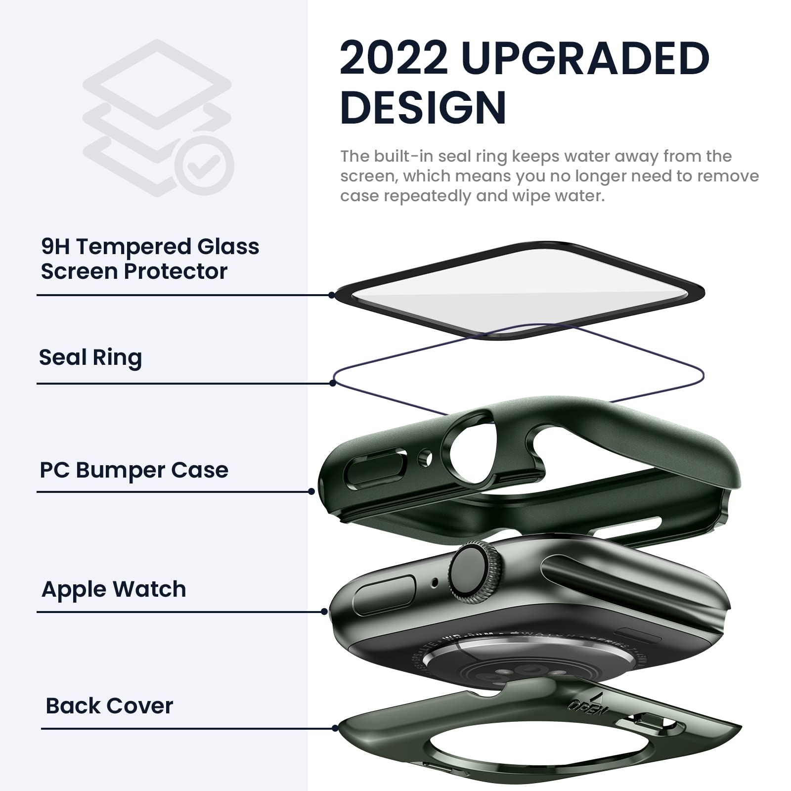 (2 In 1) Tensea For Waterproof Apple Watch Screen Protector Case Series 8 7 45Mm Accessories, Iwatch Protective Pc Face Cover Built In Tempered Glass Film, Front & Back Bumper For Women Men, 45 Mm