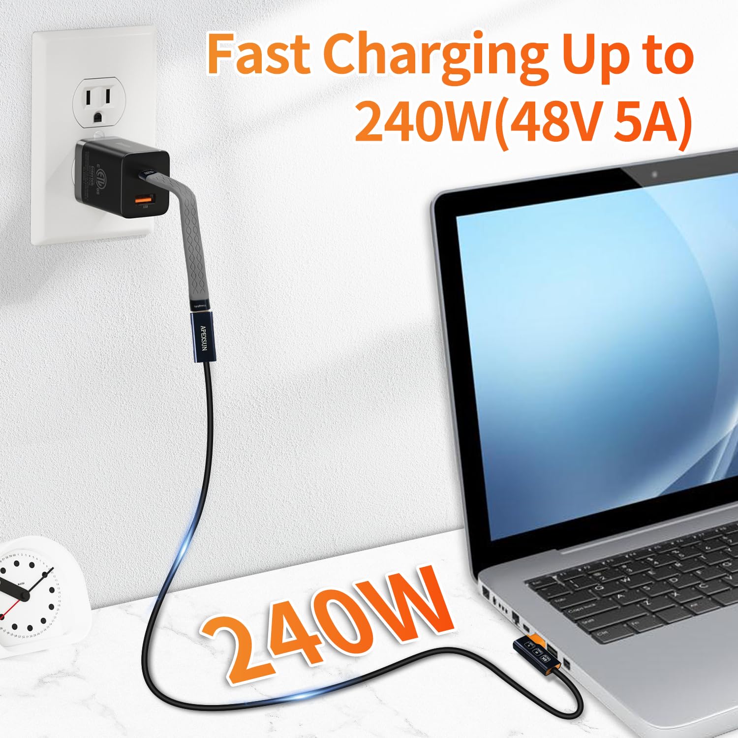 Apexsun Usb C Extension Cable(1.6Ft), Short Usb C Elbow Male To Female Coaxial Cable Support Thunderbolt 4/3,Usb4, Pd240W,8K/4K Video,40Gbps Date Transfer For Ssd, Egpu, Docking,Macbook,Phone