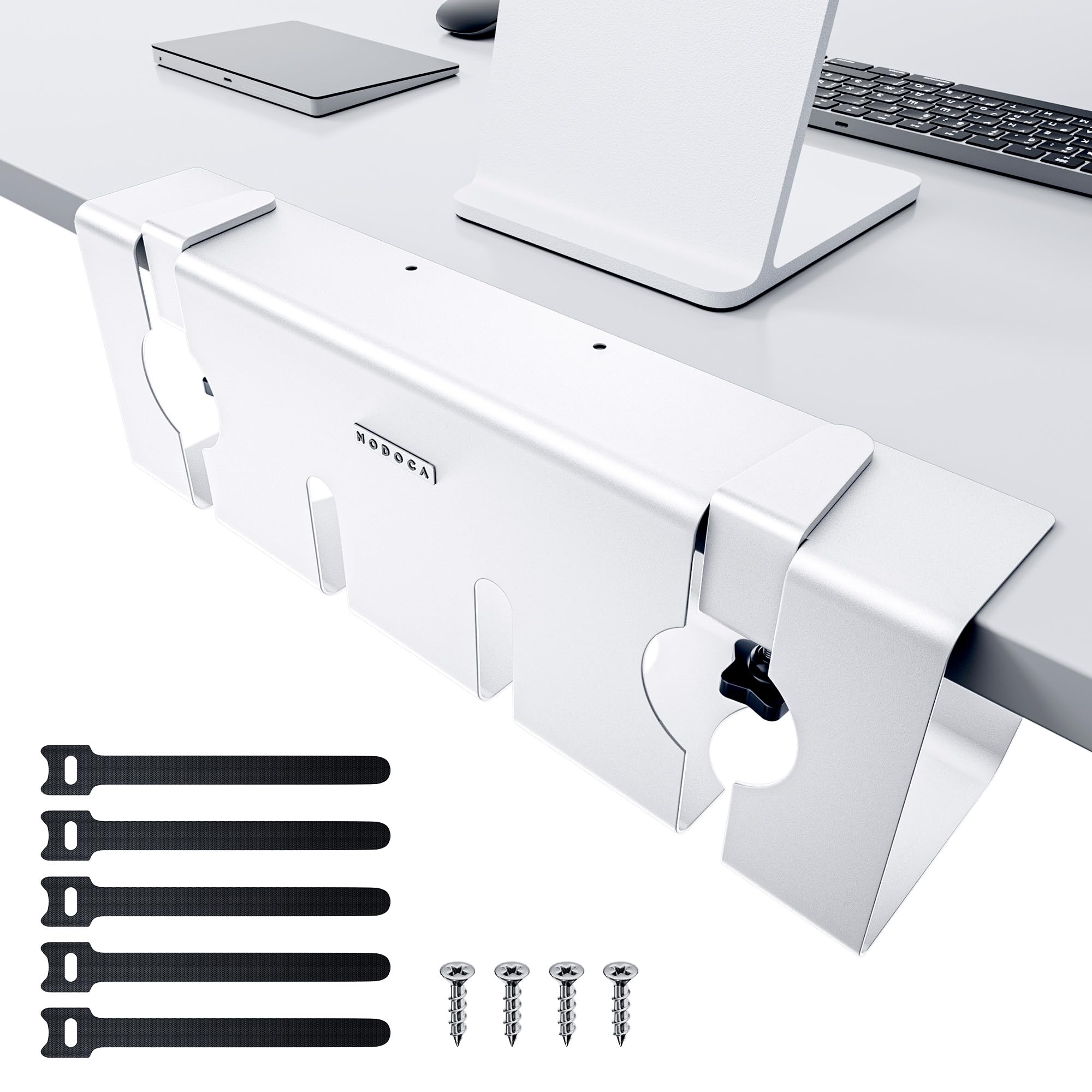 Nodoca No Drill Under Desk Cable Management Tray, 17'' Wire Management, Punch Free Clamp On, Newest Metal Cable Tray, Wire Organ