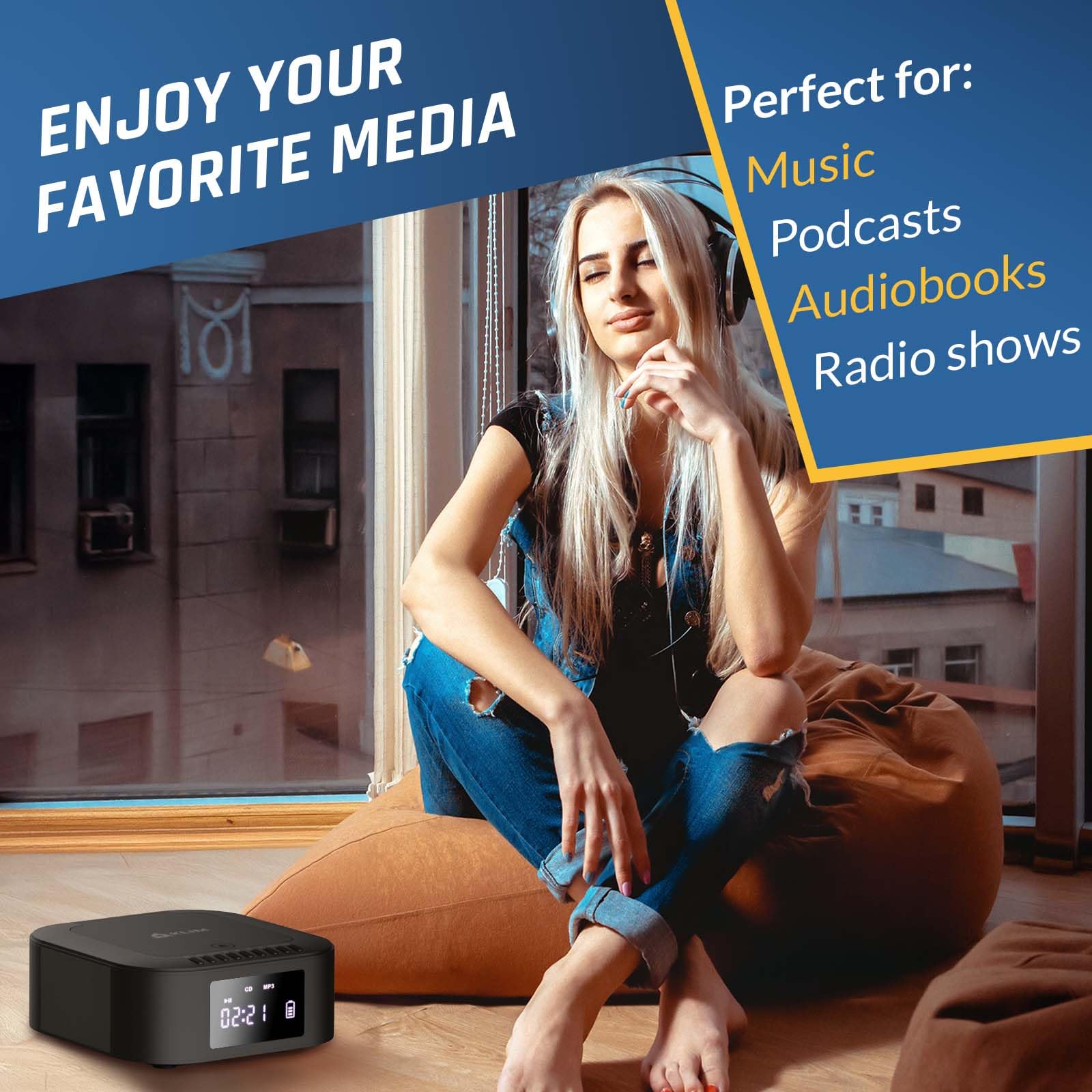 Klim Boombox E1   Cd Player Portable Audio System + Extra Bass With Subwoofer + Fm Radio, Cd Mp3 Bluetooth Aux Usb + Wired And W