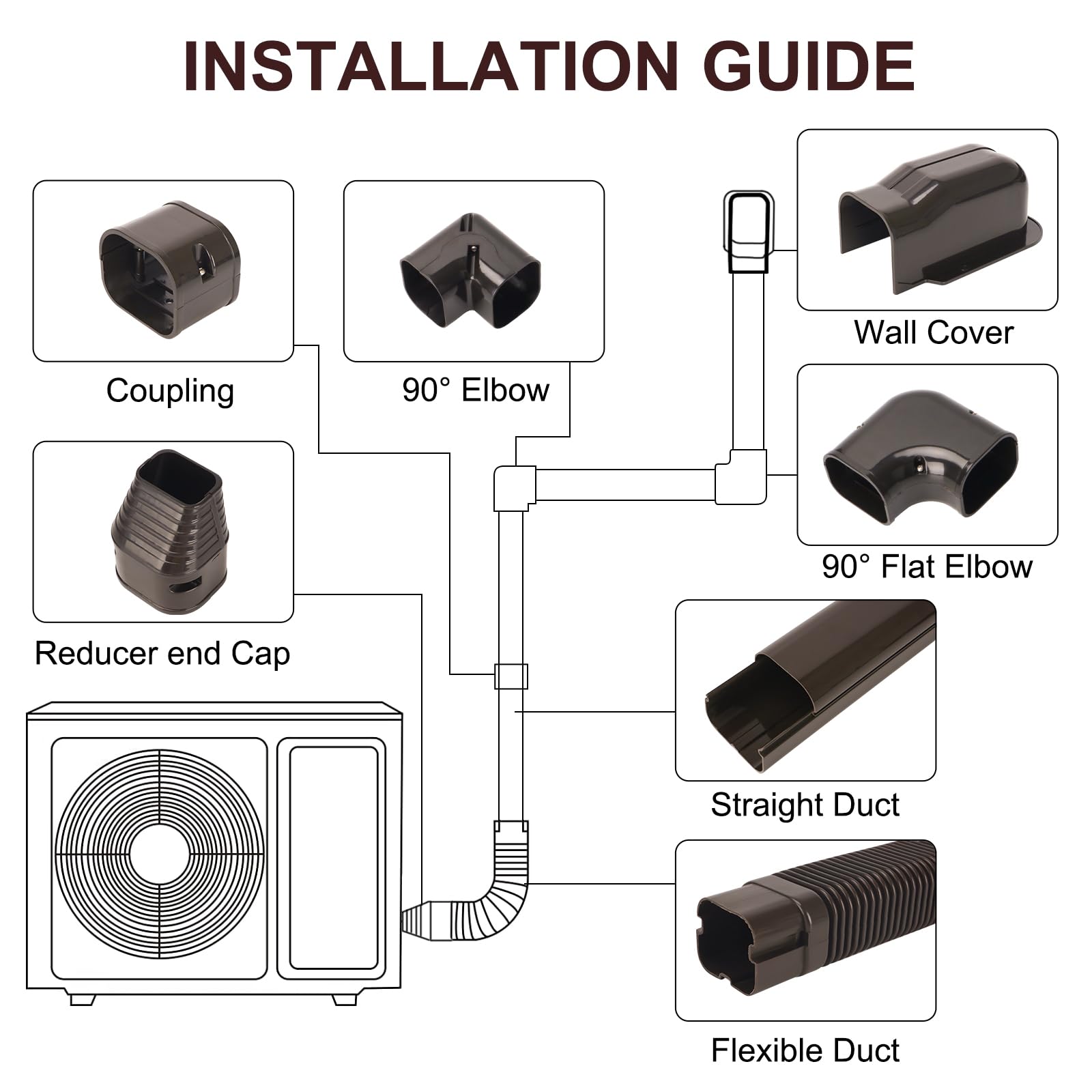 3'' W 10Ft L Brown Line Set Cover Kit For Mini Split Air Conditioners Decorative Pvc Slim Line Cover For Central Ac & Heat Pumps