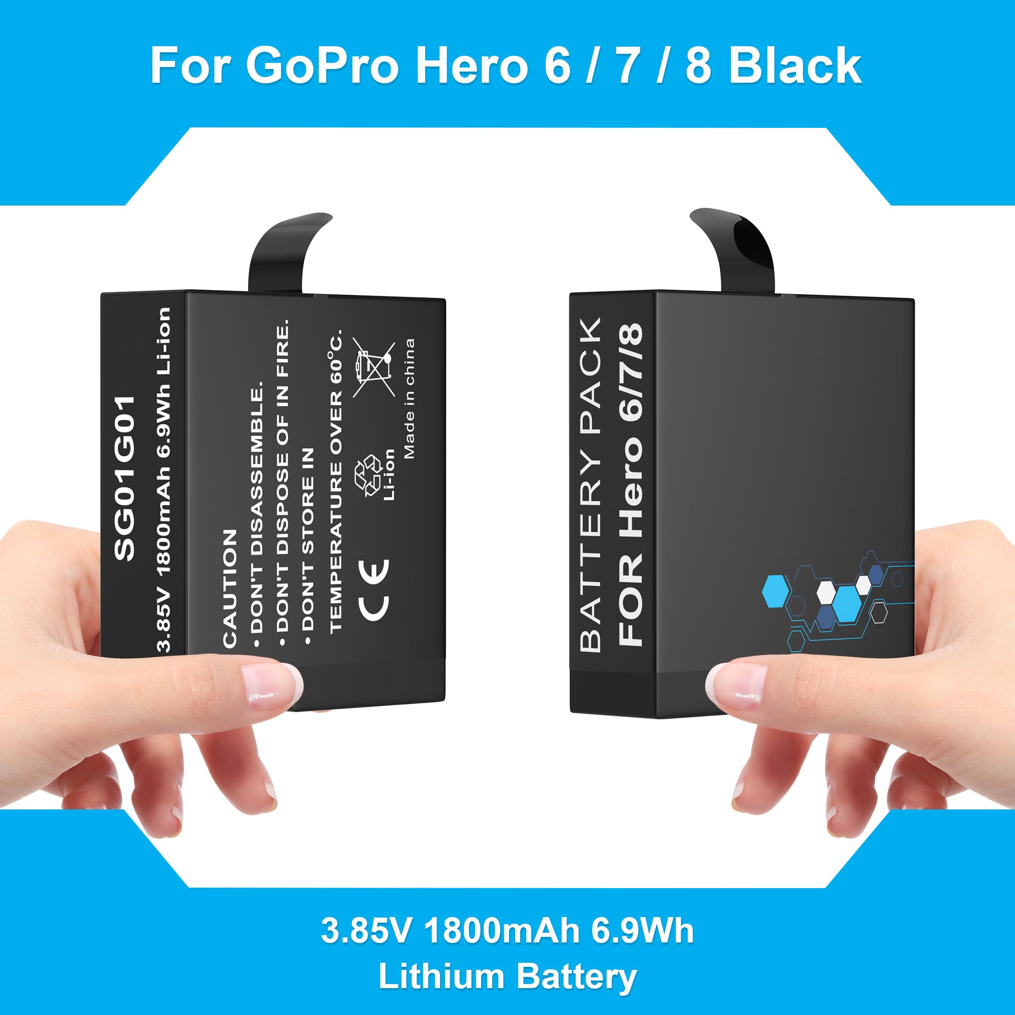 Flip Reader Box With 3 Pack Batteries And Fast Charger For Gopro Hero 8/Hero 7/Hero 6/Hero 5, Usb And Usb C Fast Charger With Hi