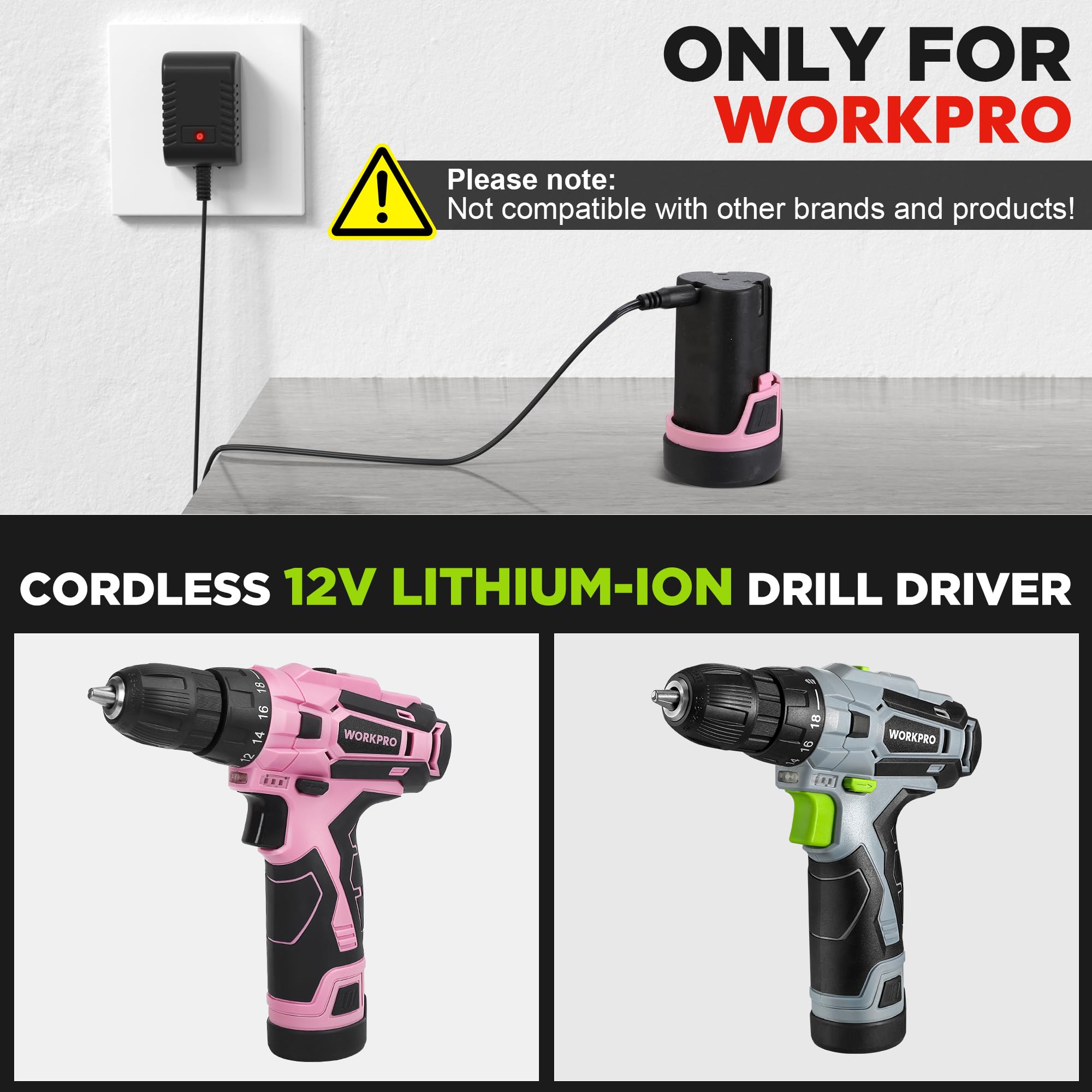 Workpro 12V Battery Pack Charger For Workpro Cordless 12V Lithium Ion Drill Driver (W004576A, W004577A, W122044Ae And W122045Ae)