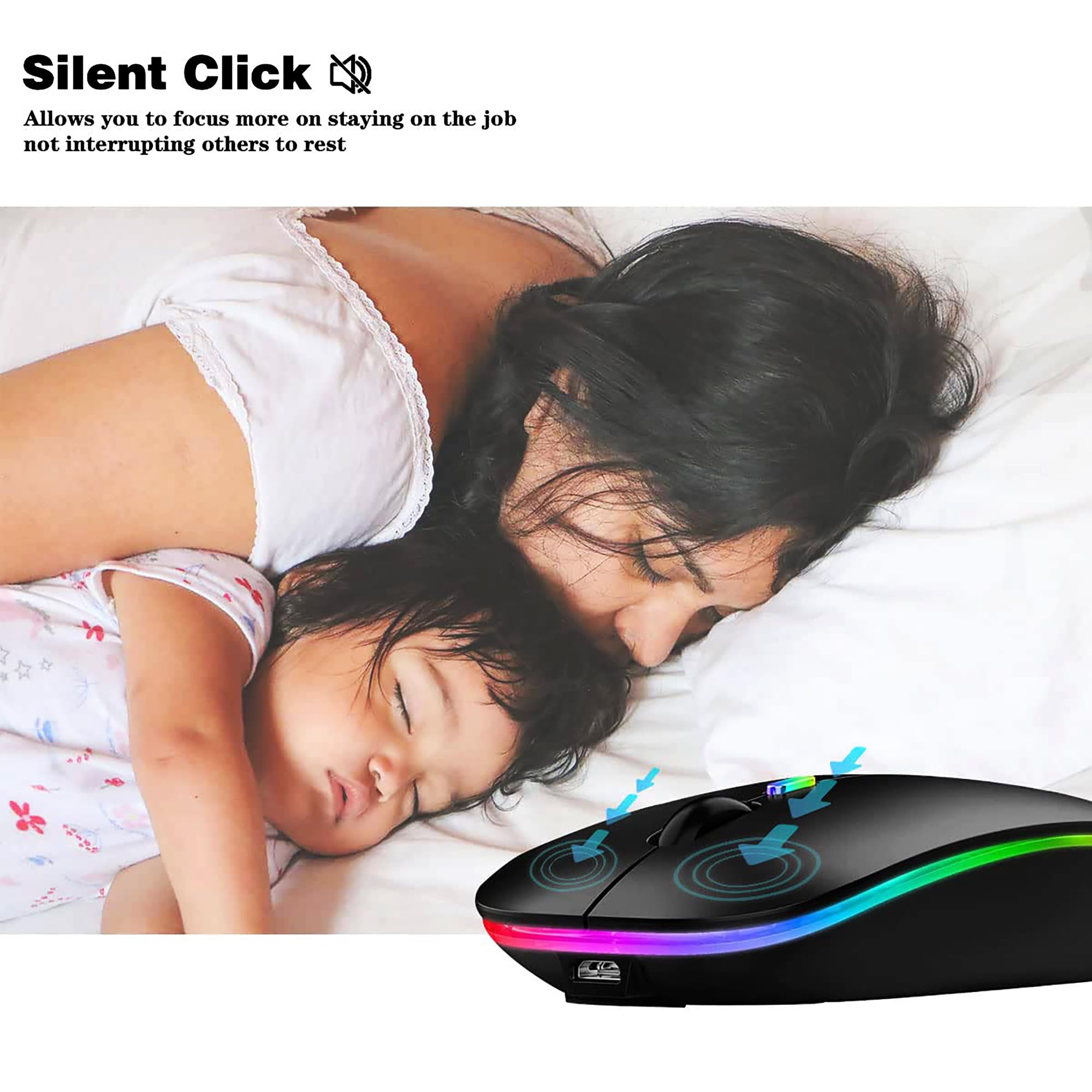 Wreanu Wireless Bluetooth Mouse,Led Rechargeable Silent Slim Laptop Mouse,Portable(Bt5.2/3.0 And Usb Receiver) Dual Mode Compute