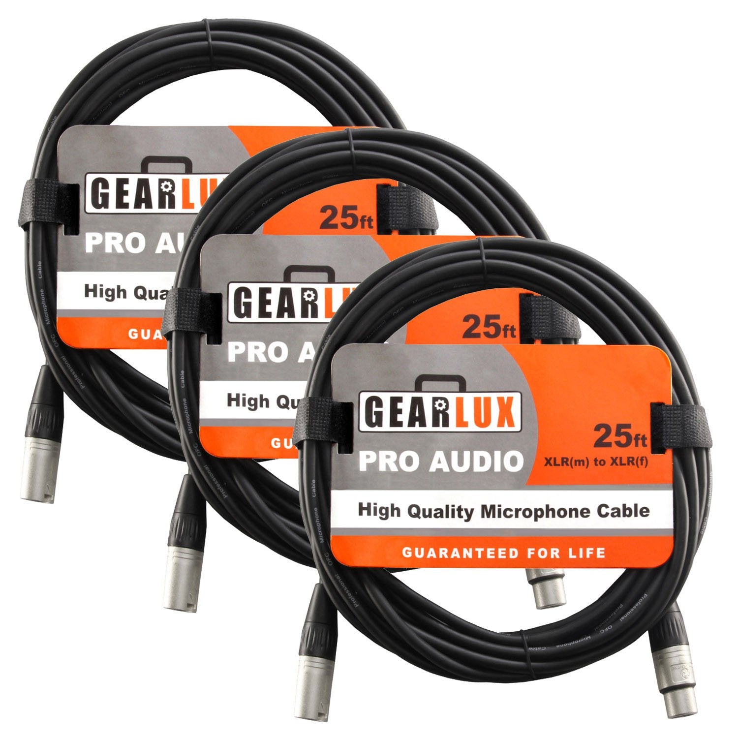 Gearlux Xlr Microphone Cable, Fully Balanced, Male To Female, 25 Feet   3 Pack