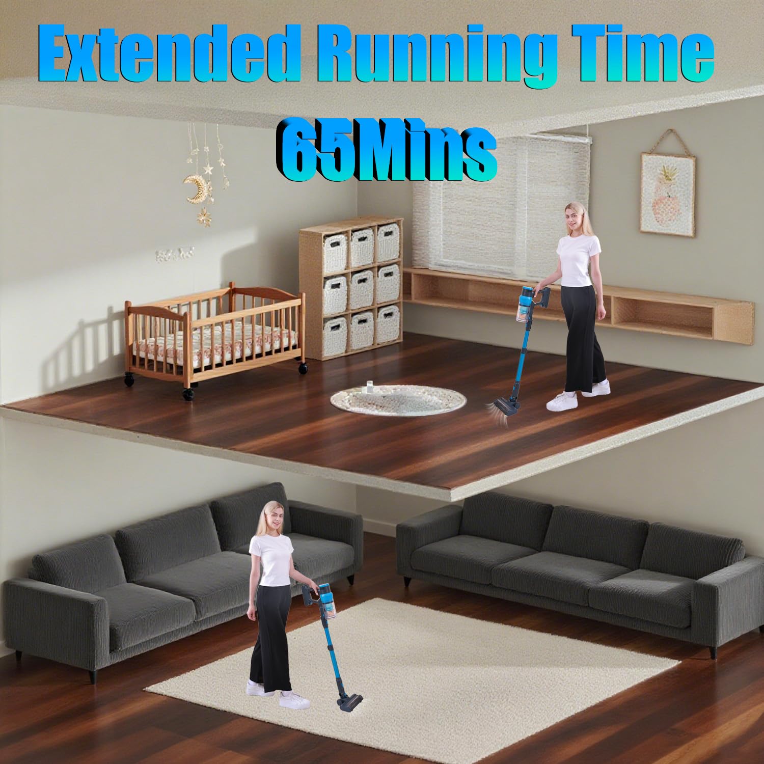 Pravole Cordless Vacuum Cleaner, 250W/38Kpa/65Mins-8-In-1 Stick Vacuum Cleaners For Home Rechargeable For Pet Hair/Rugs/Hard Flo