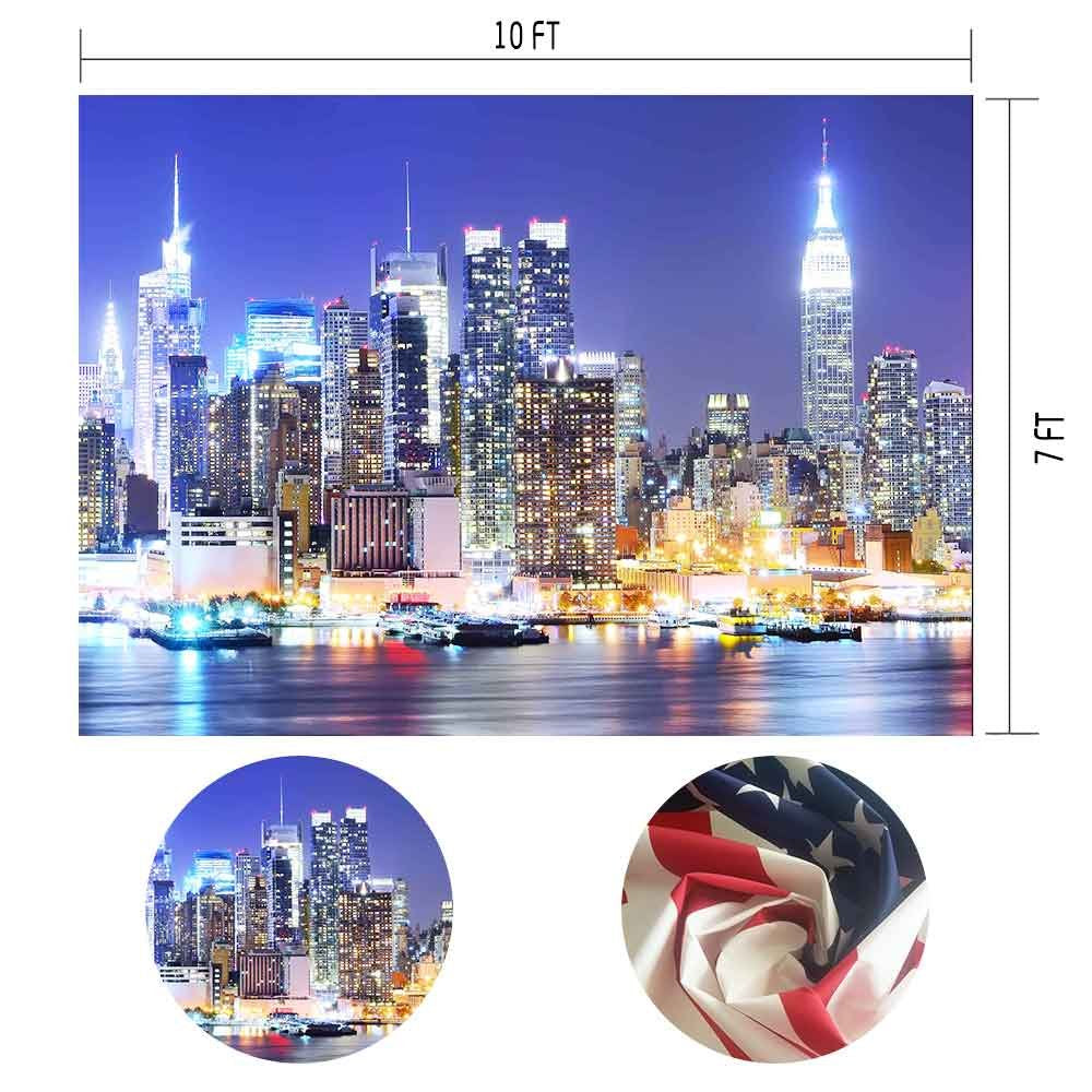 Mtmety New York City Backdrop Manhattan Night Scene Skyscraper Urban Light Background Video Studio Photo (Vinyl 10X7Ft)