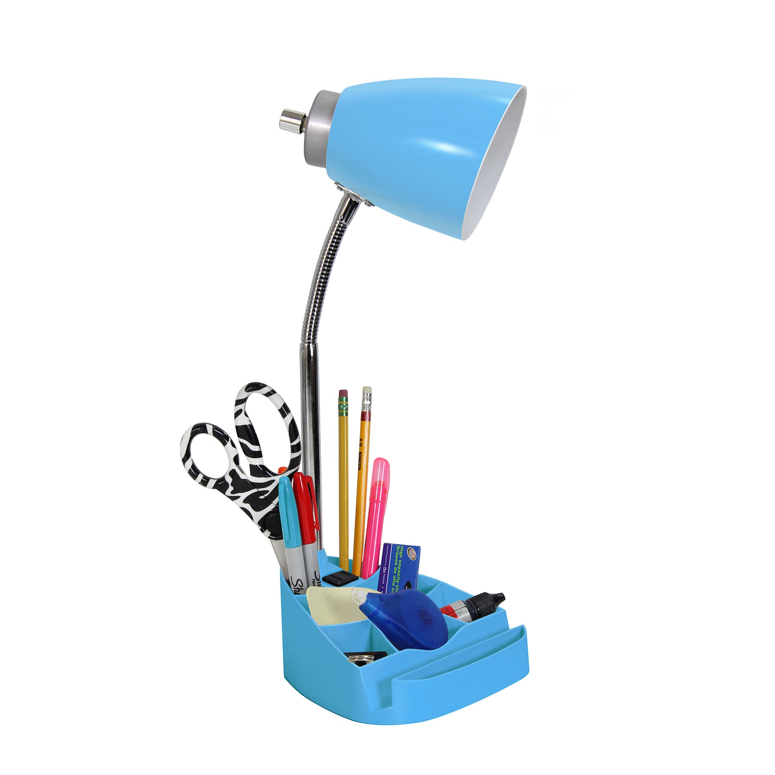 Limelights Ld1057 Blu Gooseneck Organizer Desk Lamp With Ipad Tablet Stand Book Holder And Charging Outlet, Blue