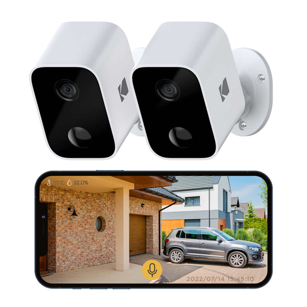 Kodak Infinio F882 Long Range Smart Security Cameras, Dual Pack (2) Hd Outdoor Camera, Wire Free, Up To 90 Days Battery Life, We