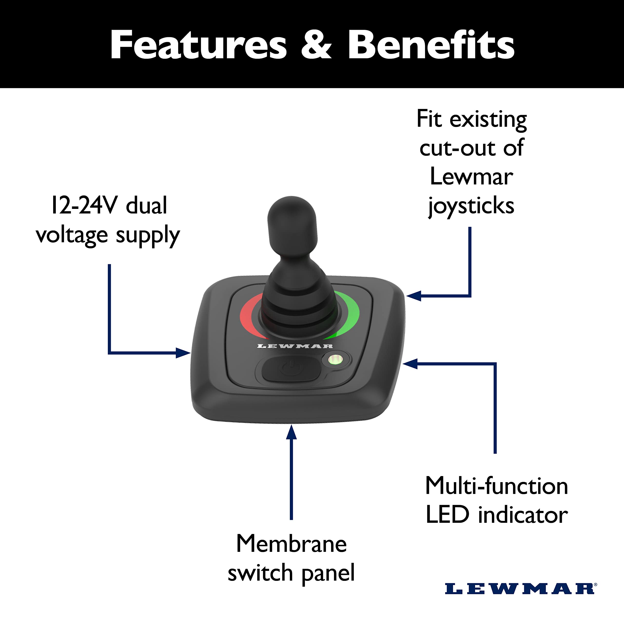 Lewmar Single Boat Joystick Thruster Control With Ergonomic, Tactile Pad, Sealed Membrane Switch Panel, Multi-Function Led Displ,WBVGAB084LJ4N97