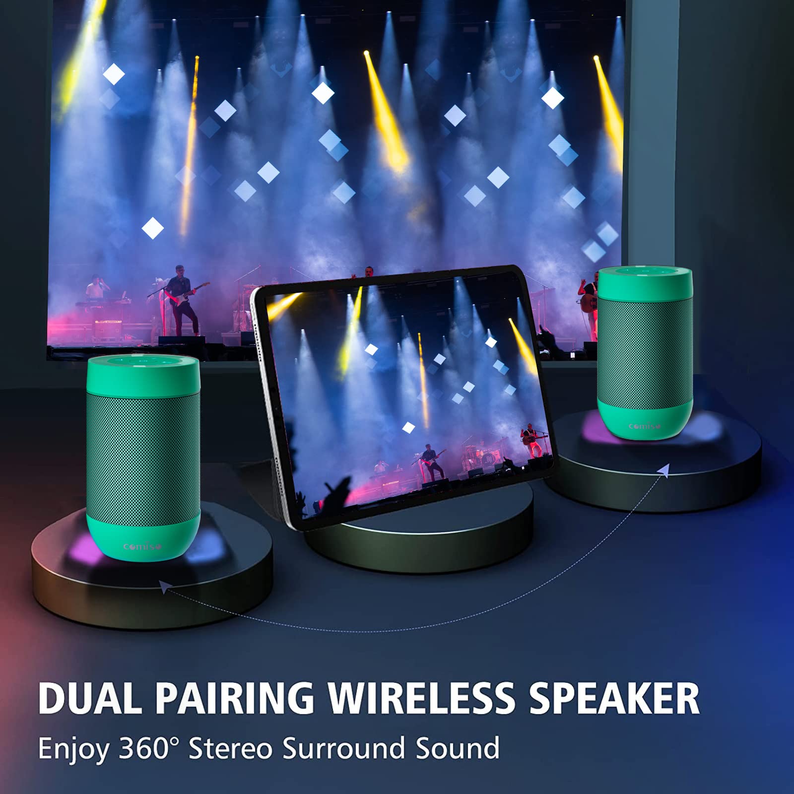 Comiso Bluetooth Speaker With Ip65 Waterproof,5.3 Bluetooth,Tws Pairing,Support Tf Card,Portable Wireless Speaker For Iphone Samsung And More Green