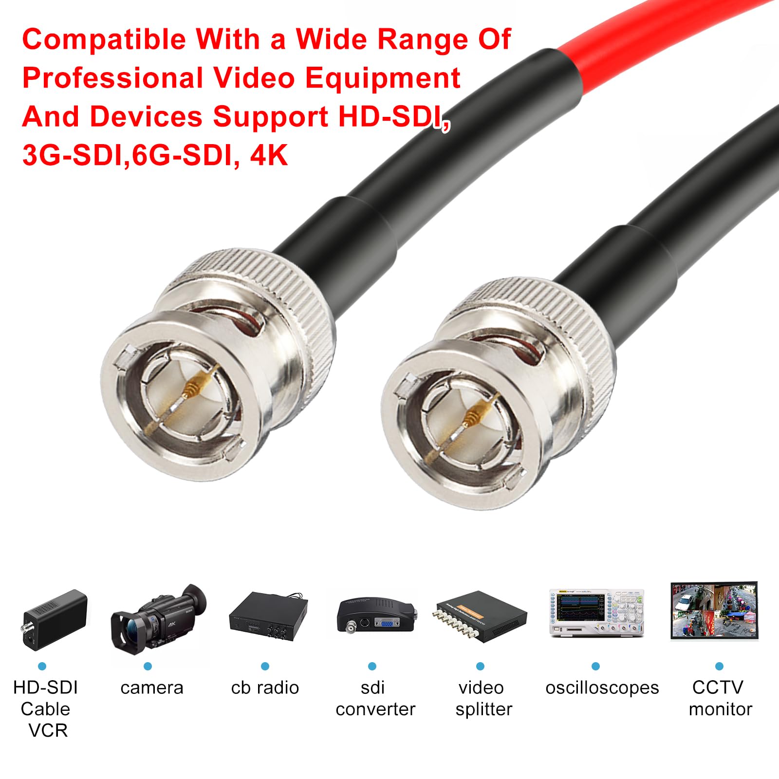 Xrds  Rf 12G Sdi Cable 200Ft, Sdi Video Cable 3G/6G/12G 75Ohm Rg6 Bnc Cable Supports Hd Sdi/3G/6G Sdi/4K For Video Security Came