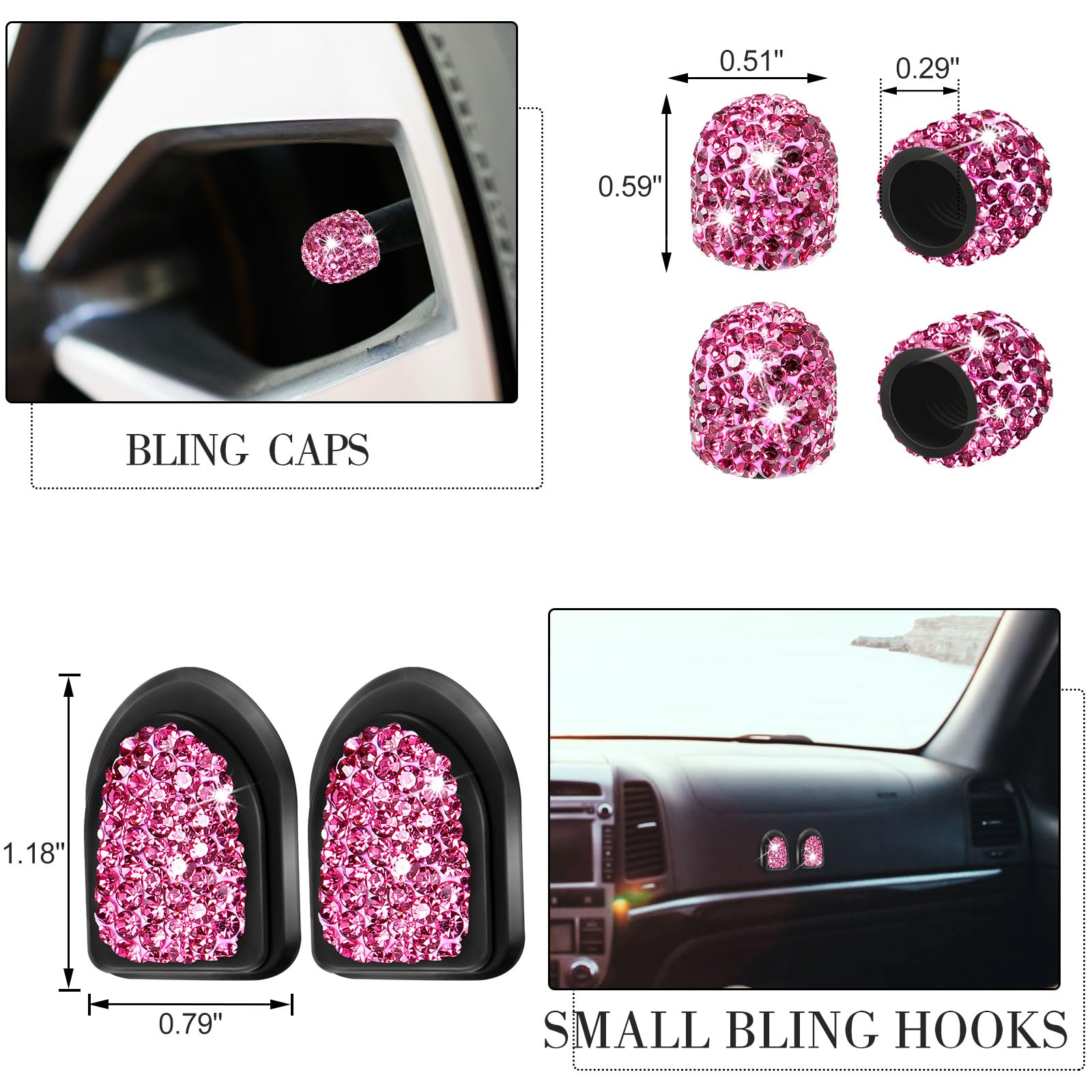 Tallew 20 Pcs Bling Car Accessories For Women, Rhinestone Car Accessories Set, Phone Holder Mount, Dual Usb Adapter, Glasses Hol