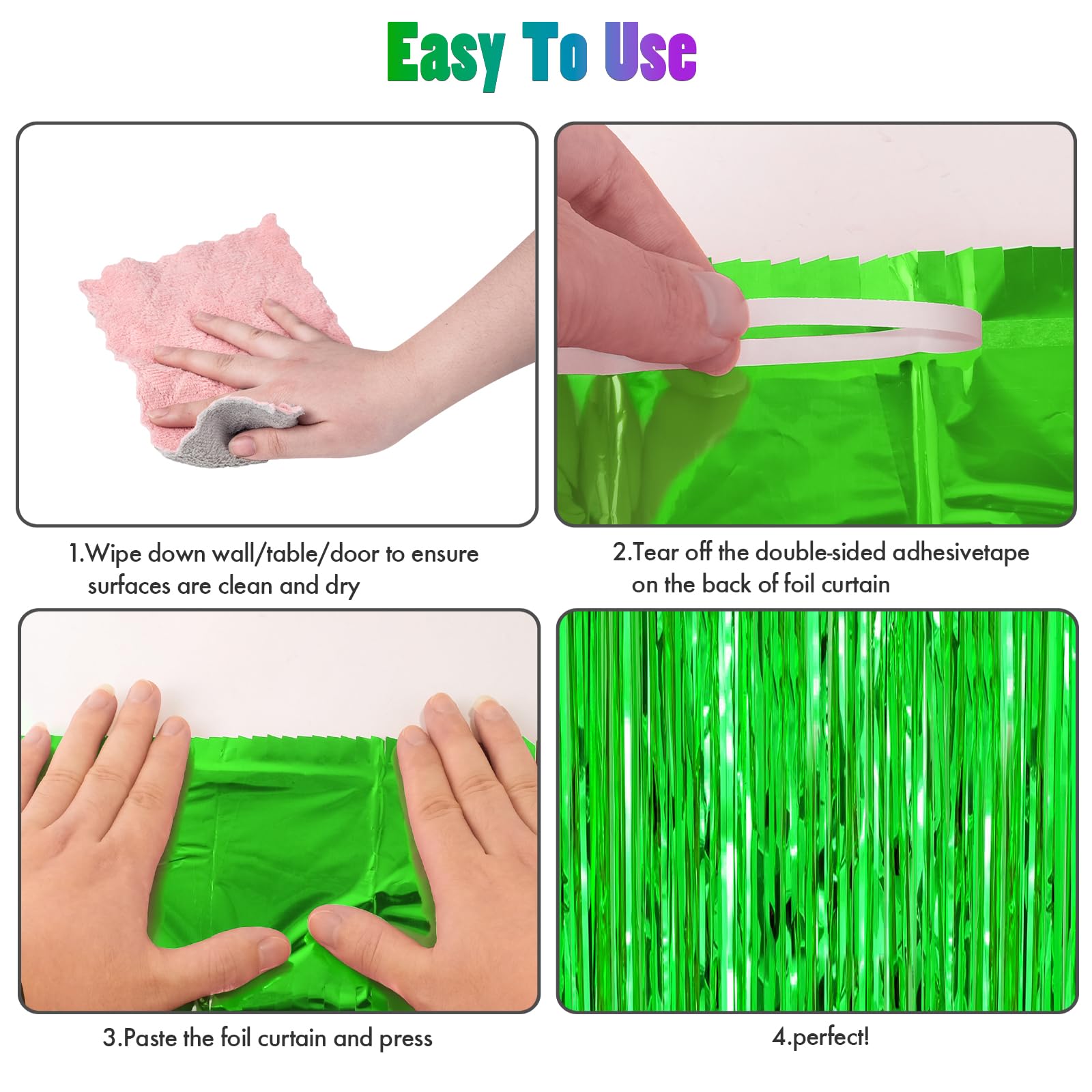 Canrevel 2 Pack 3.3X8.2 Feet Green Blue And Purple Foil Fringe Backdrop Curtains, Tinsel Streamers Birthday Party Decorations, P