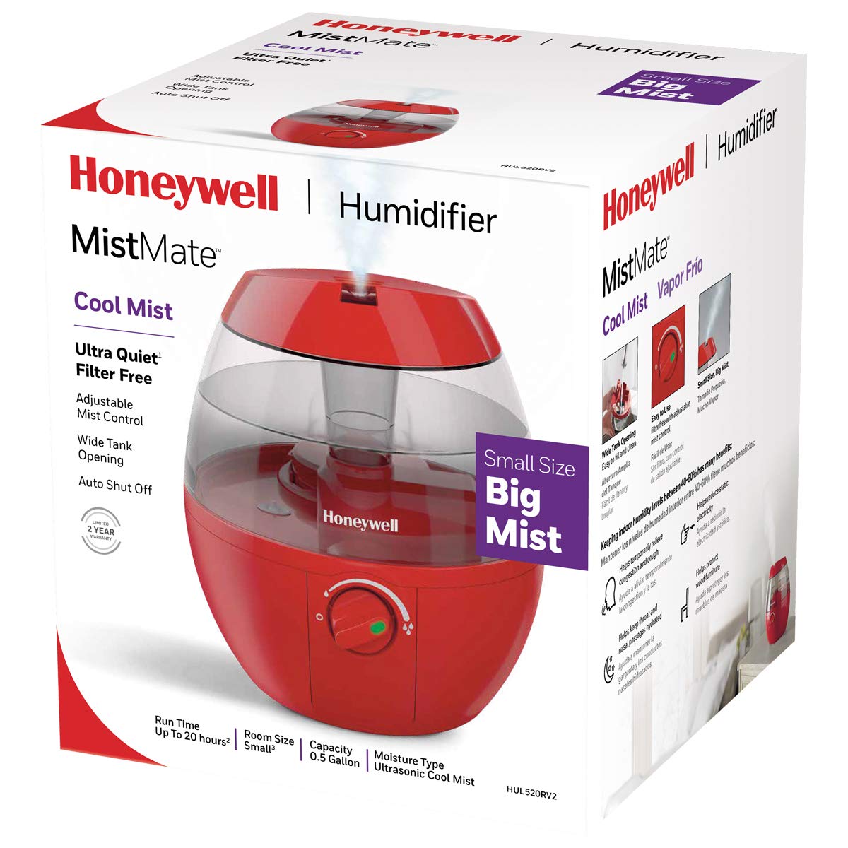 Honeywell Hul520R Mistmate Ultrasonic Cool Mist Humidifier, Red   Cool Mist Humidifier For Bedroom, Home Or Office