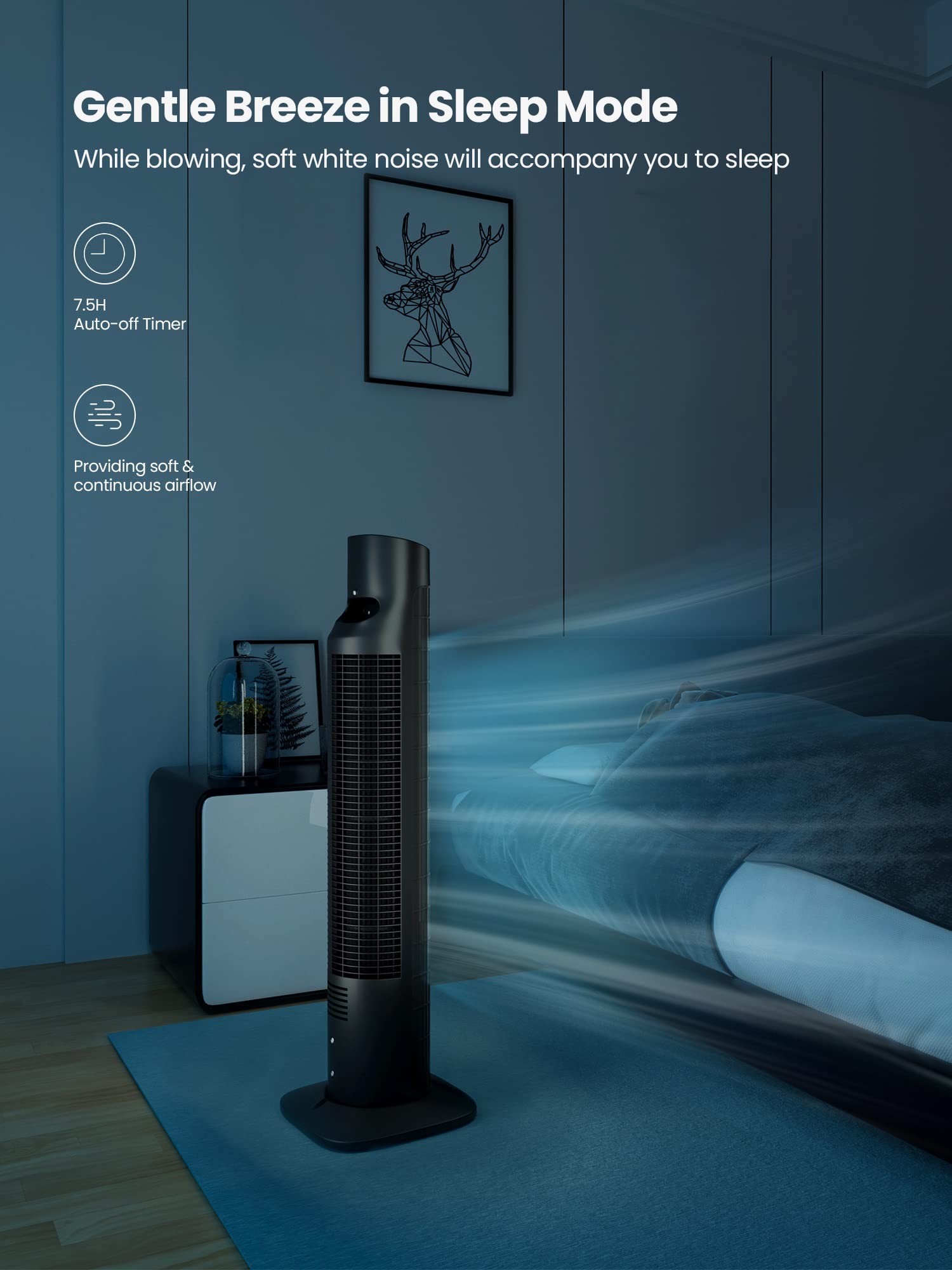 Uthfy Tower Fan For Bedroom,Fans That Blow Cold Air,80 Oscillating Fan With Remote,7.5H Timer,3 Speeds,Standing Fan Bladeless Fa