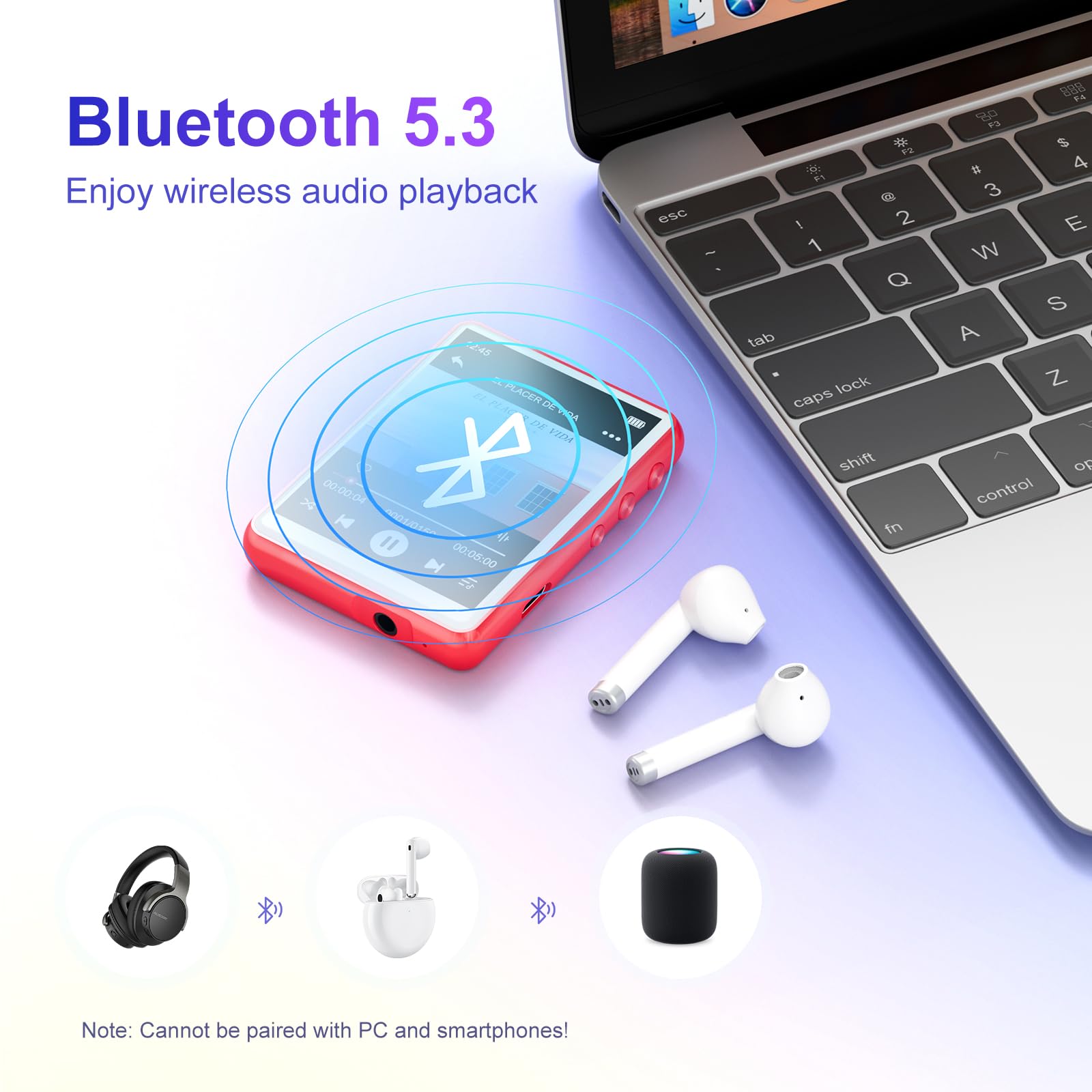 Mechen 64Gb Mp3 Player Bluetooth 5.3 With 2.4'' Full Touch Screen,Portable Digital Music Player With Speaker,Fm Radio, Line Reco