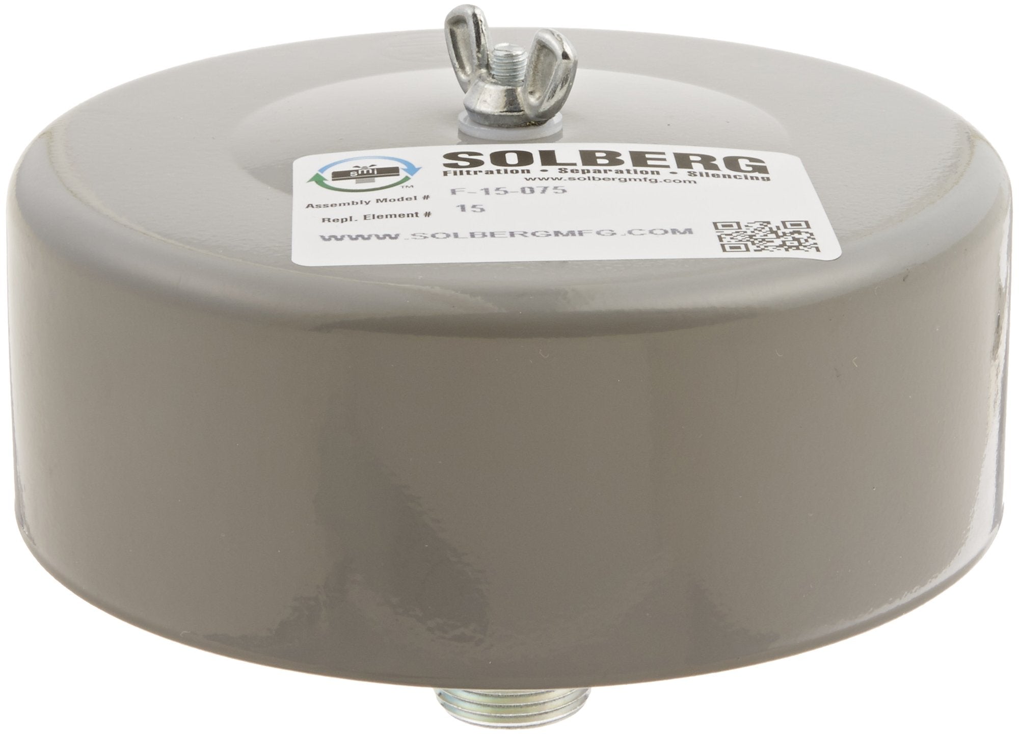 Solberg F 15 075 Inlet Compressor Air Filter, 3/4'' Mpt Outlet, 4'' Height, 6'' Diameter, 25 Scfm, Made In The Usa