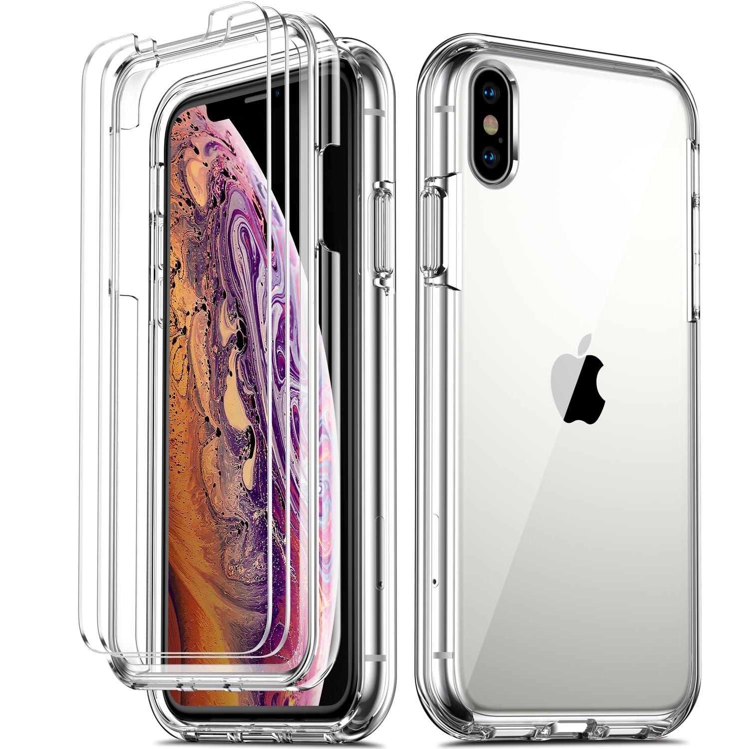 Coolqo Compatible For Iphone Xs Max Case 6.5 Inch, [Dual Layer] [2 Pcs Tempered Glass Screen Protector] [14 Ft Military Grade Dr