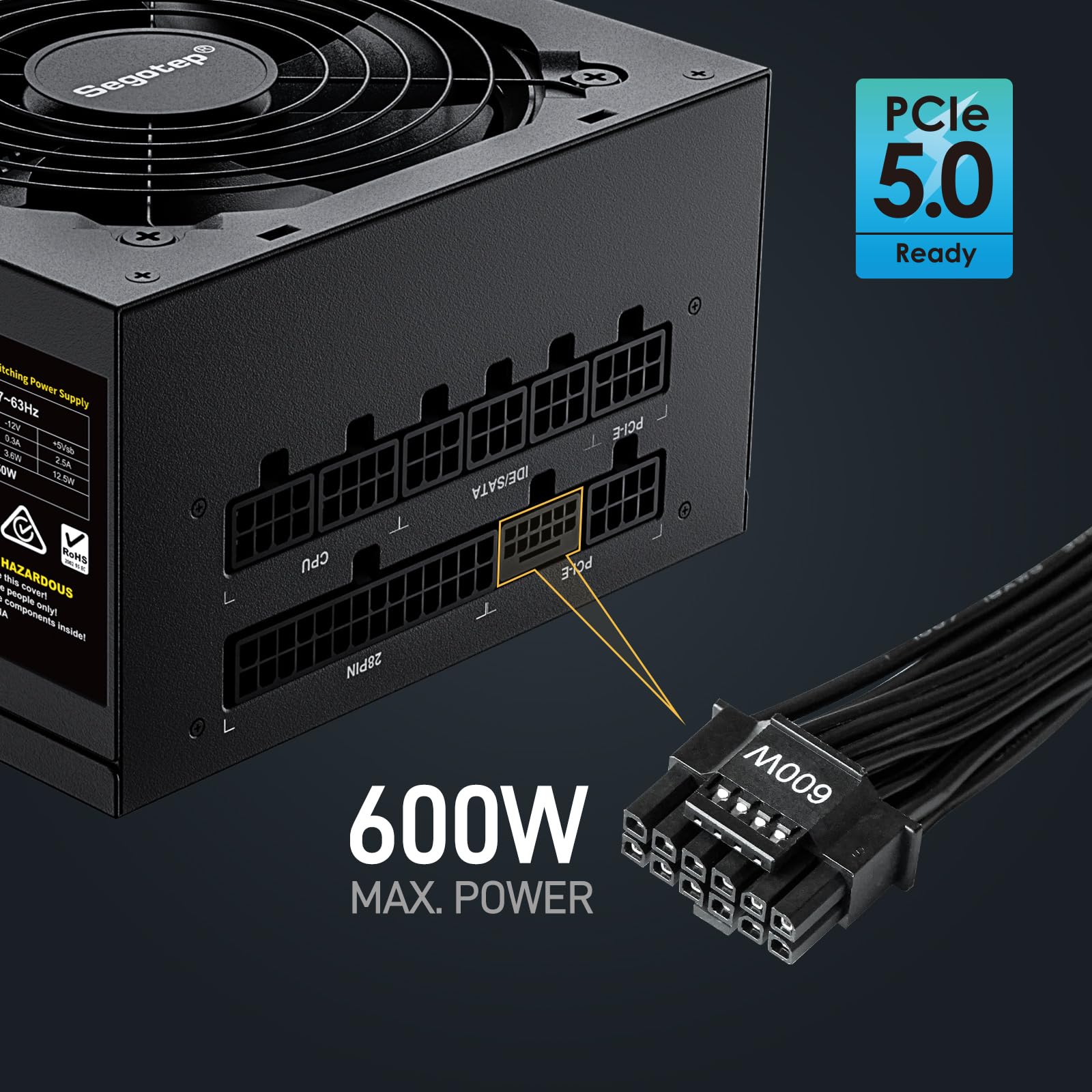 Segotep 750W Power Supply, 80 Plus Gold Full Modular Pcie 5.1 & Atx 3.1 Gaming Psu For Nvidia Rtx 20/30/40/50 Series & Amd Gpu, 120Mm Silent Fdb Fan, Japanese Original Electrolytic Capacitors