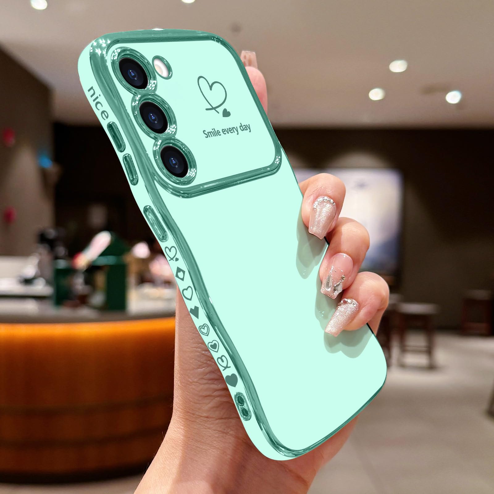 Lchulle For Samsung Galaxy S23 Case For Women Girls, Cute Wave Frame Curly Shape With Love Heart Raised Camera Protection Cover