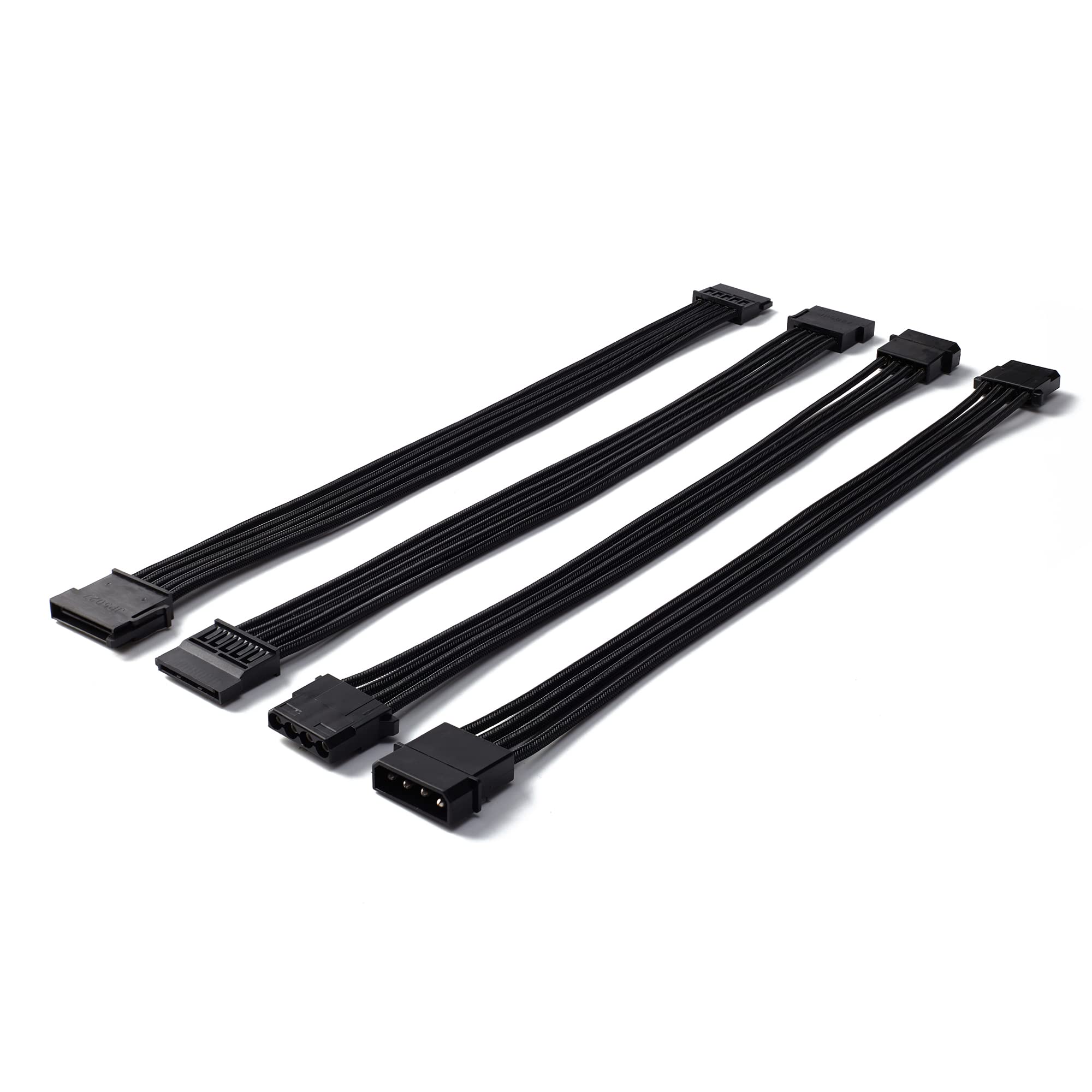 Formulamod Sata + Molex Power Extension Cable Kit, Male To Female 11.8 Inch Extender Sleeve Power Cables (Black)