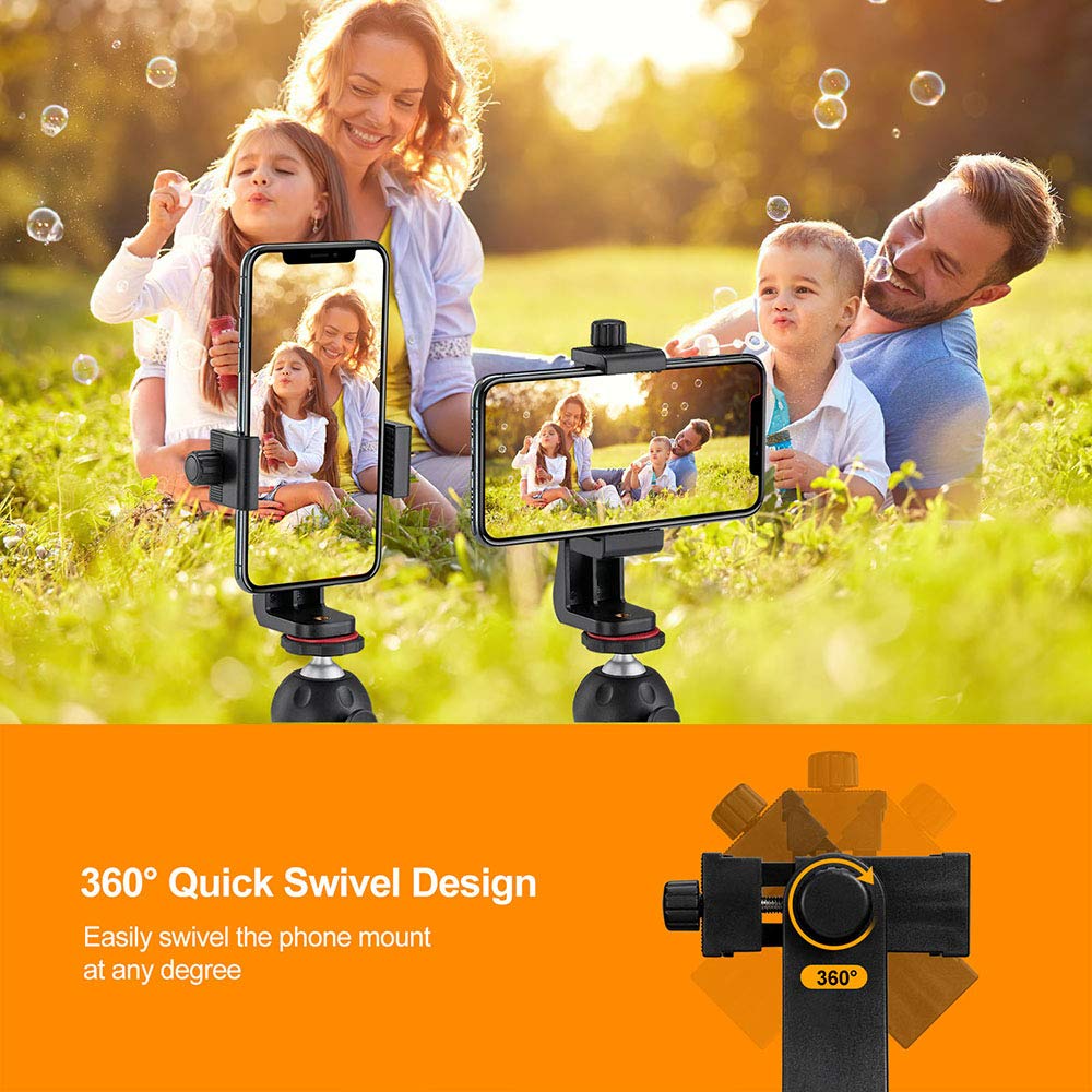 Phone Tripod Mount Adapter/Universal Tripod Cell Phone Holder, Fits Any Smartphone, 1/4'' Standard Screw, Rotating Vertical And