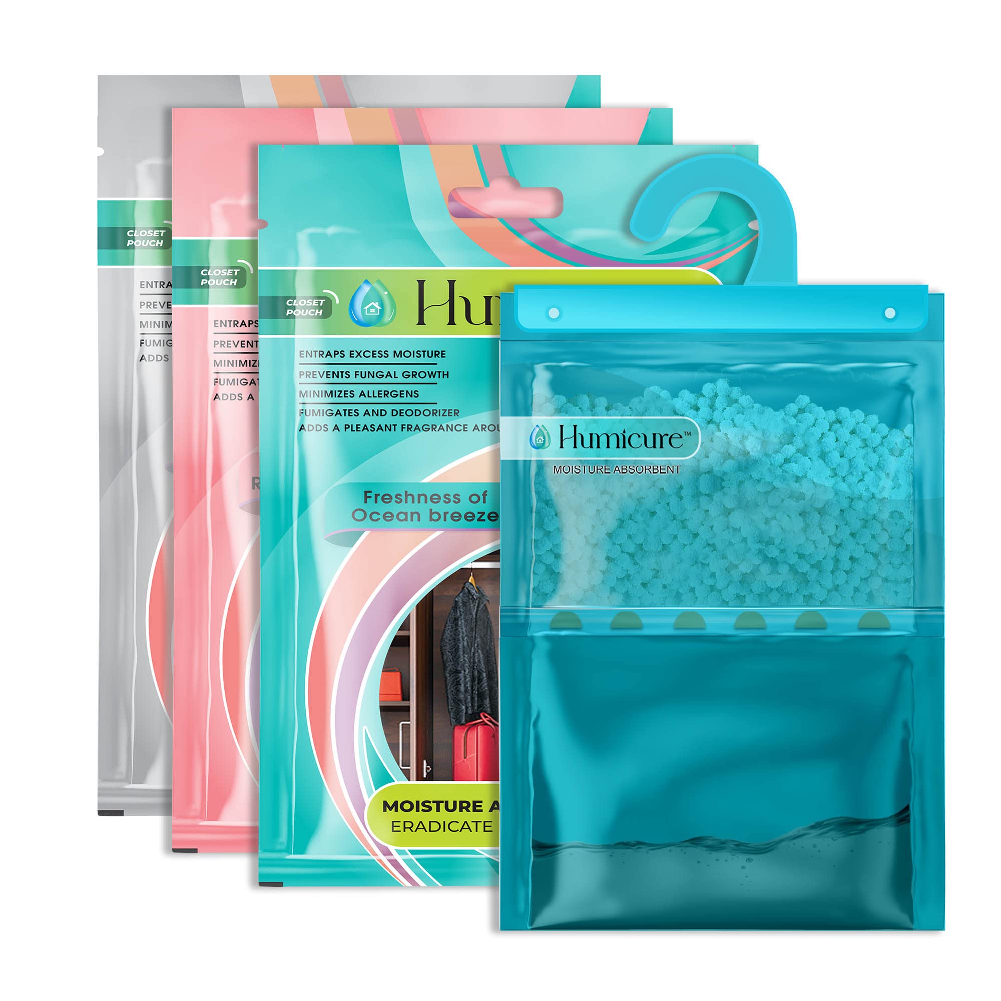 Humicure Moisture Absorber Dehumidifier Hanging Bags With 1 Litre Absorption Capacity For Wardrobe, Bathroom, Kitchen And Bedroo