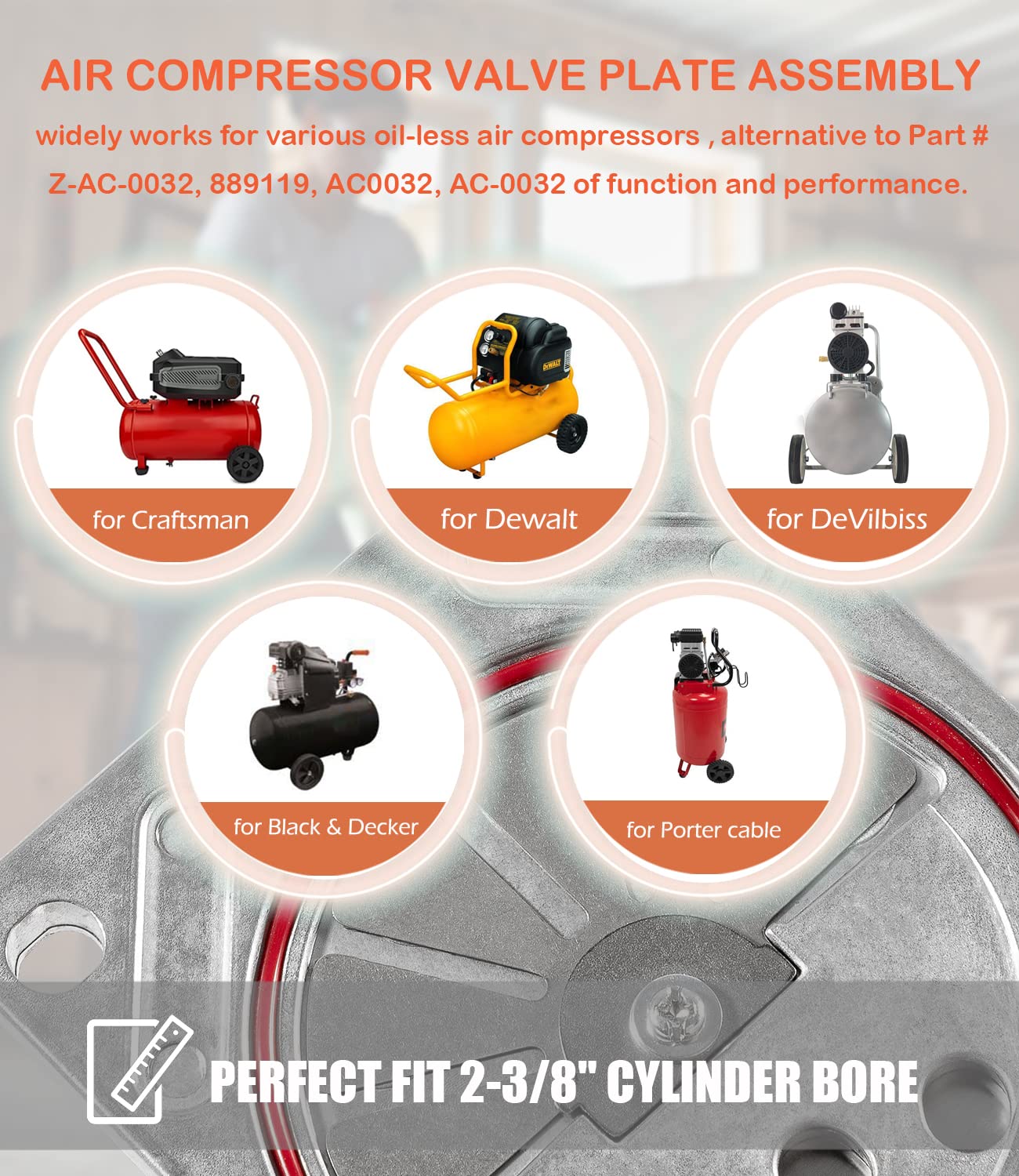 Zac0032 Compressor Valve Plate Assembly Kit Fit For Craftsman, Dewalt, Porter Cable, Devilbiss, Black & Decker Oil Less Air Comp