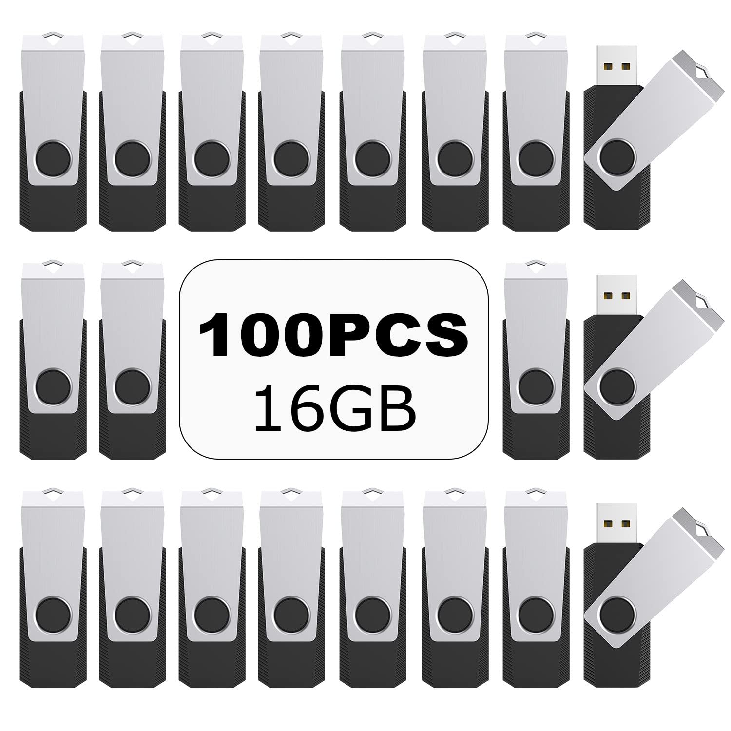 Topesel 100Pcs 16Gb Bulk Usb 2.0 Flash Drive Swivel Memory Stick Thumb Drives Pen Drive (16G, 100 Pack, Black)
