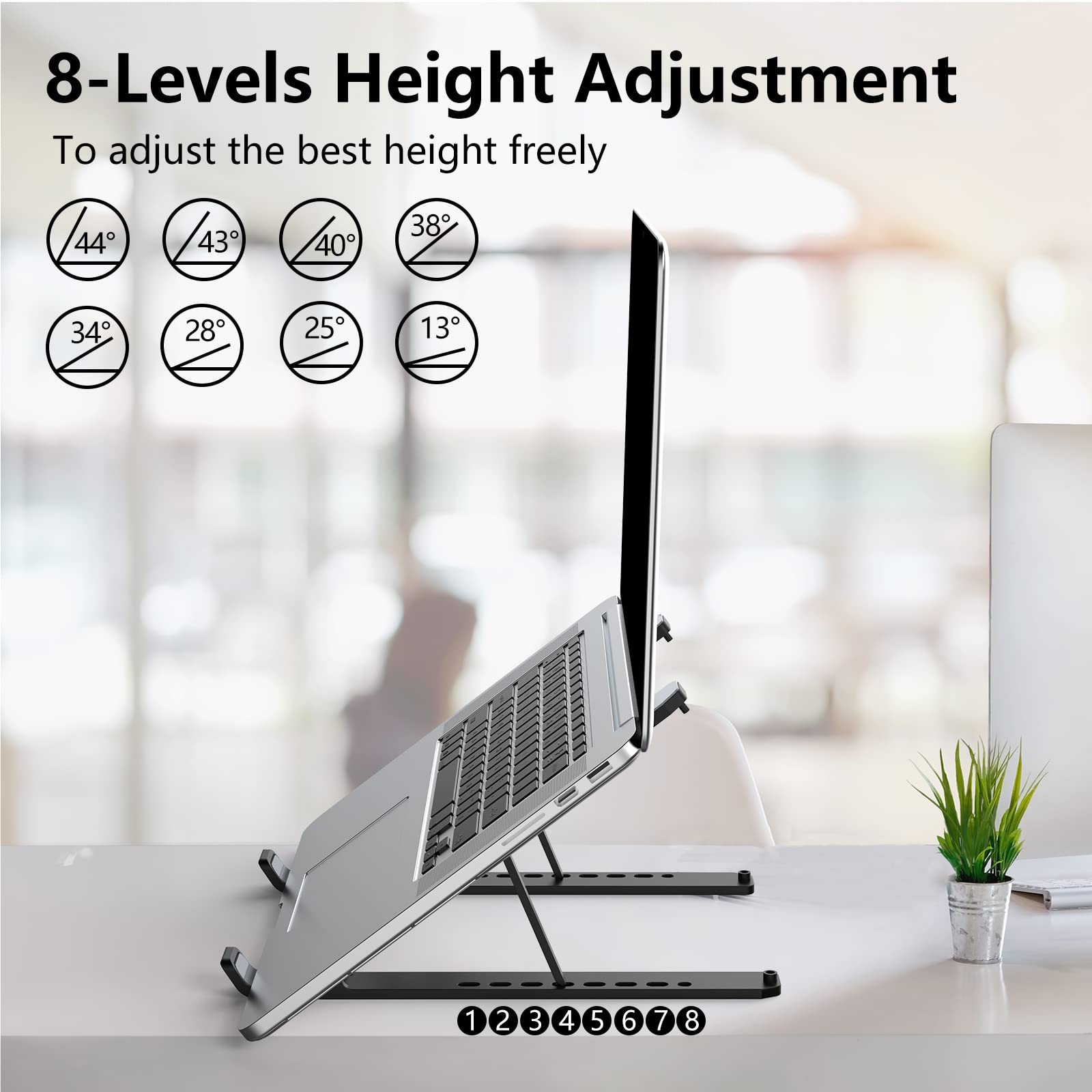 Tonmom Laptop Stand For Desk, Adjustable Laptop Riser Abs+Silicone Foldable Portable Laptop Holder, Ventilated Cooling Notebook
