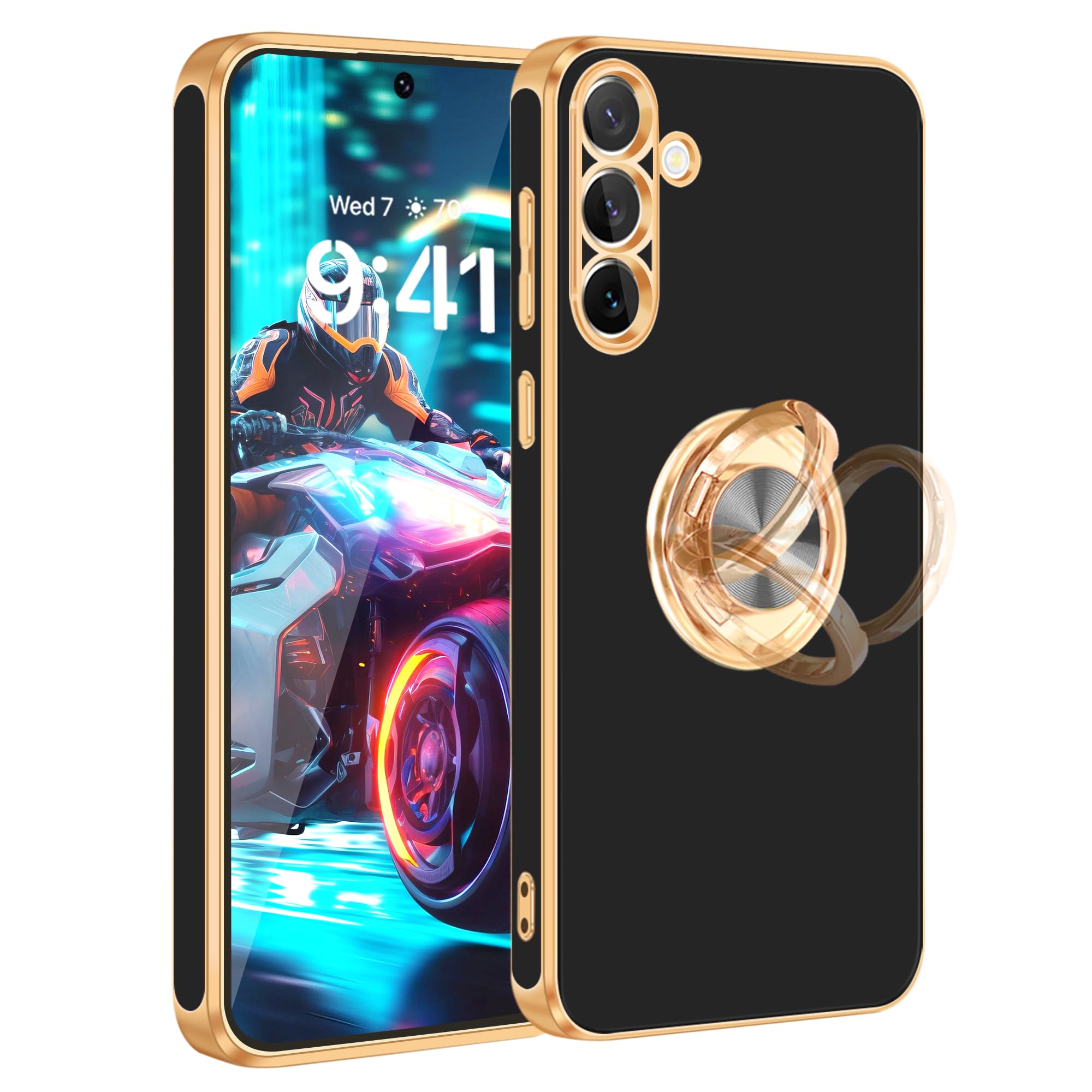 Fingic For Samsung Galaxy S24 Plus Case [With 360 Ring Holder Stand] [Support Magnetic Car Mount]Kickstand Case For Women Girls 