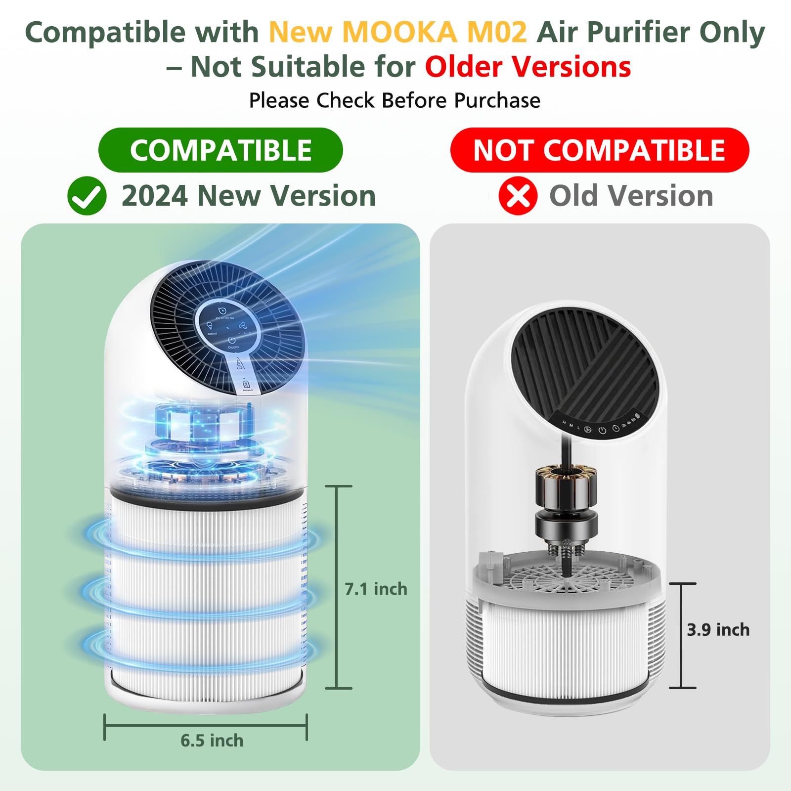 M02 Replacement Filter Only Compatible With Mooka M02 Air Purifier, H13 True Hepa Filter, 3 In 1 Pre Filter, Hepa Filter, High E