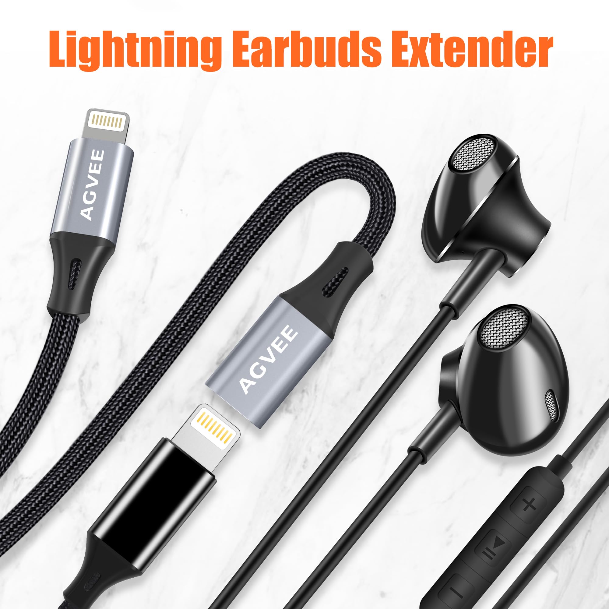 Agvee 2 Pack 1Ft Lightning Extension Cable, Braided Female To Male Extender Full Function Cord Compatible With Iphone Ipad, Data