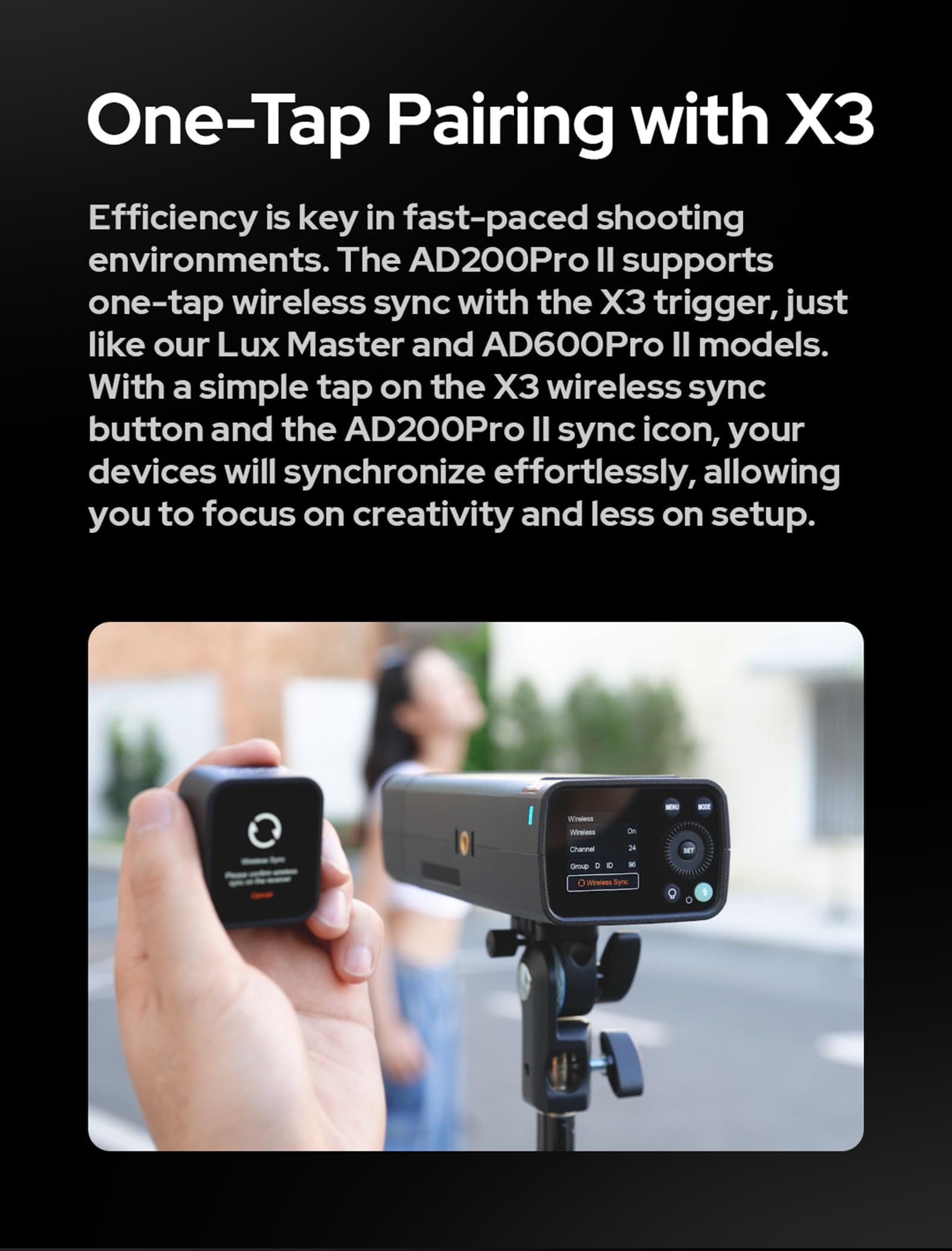 Godox Ad200 Pro Ii Godox Ad200Pro Ii Godox Ad200Proii, One-Tap Sync With X3, Optimized Flash Heads, Bicolor Led Modelling Led, C