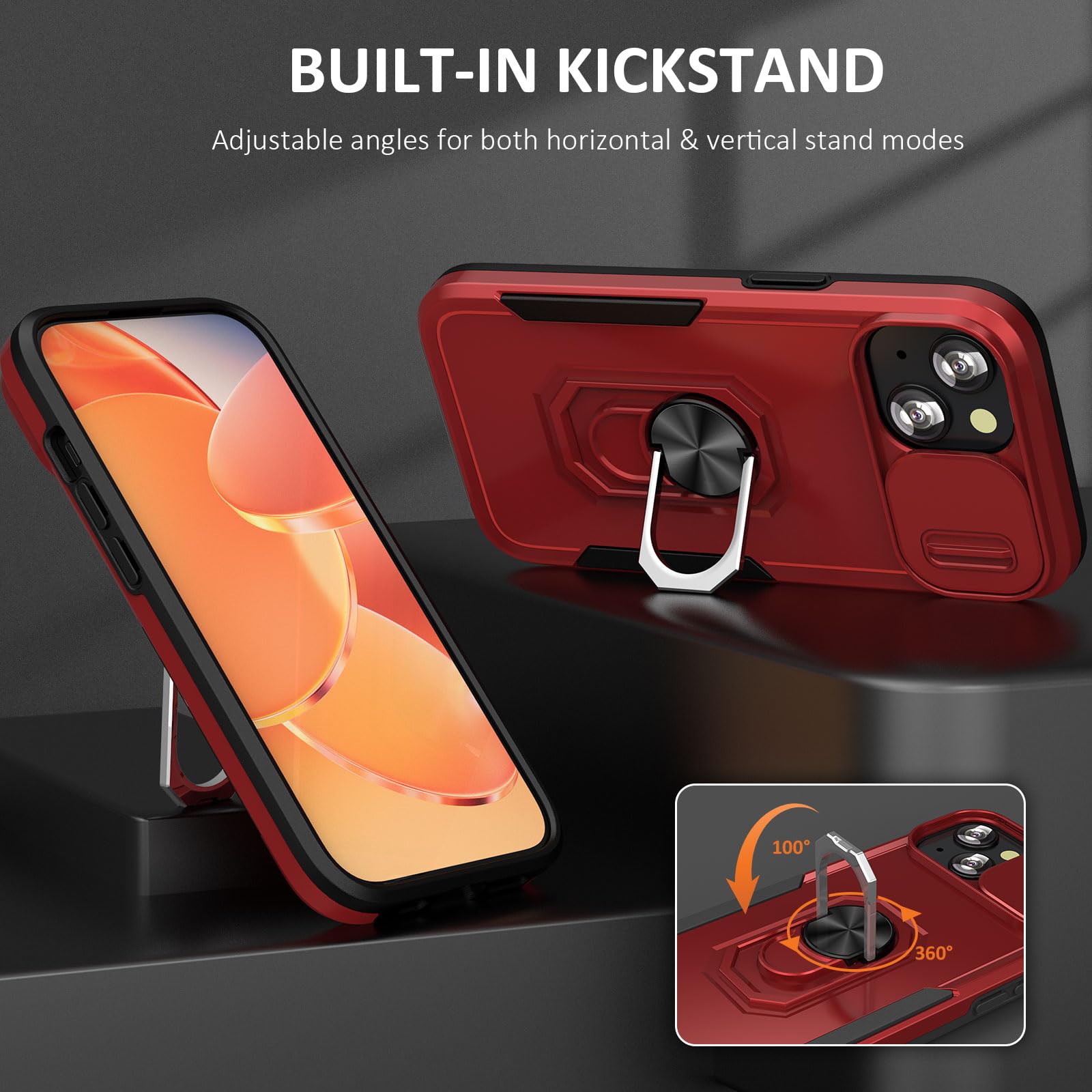 Sefing Case For Iphone 15 Plus Phone Case Iphone 15 Plus Case With Kickstand Ring Holder, With Camera Cover, With Magnetic Car M