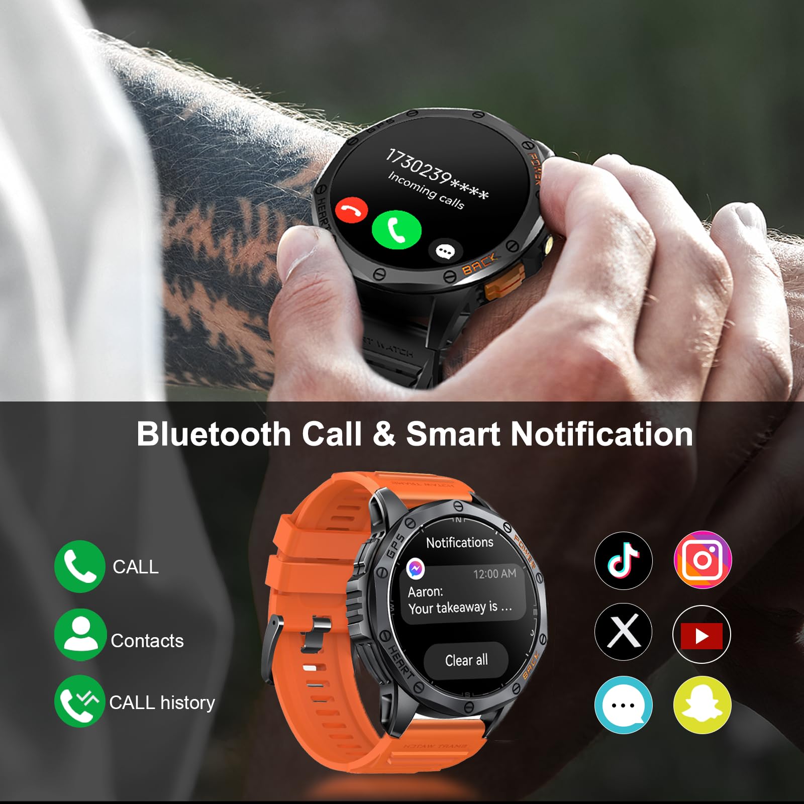 Military Smart Watches Built In Gps, 170+ Sport Modes For Men With Flashlight, Smartwatch For Android Phones And Iphone, 1.43''