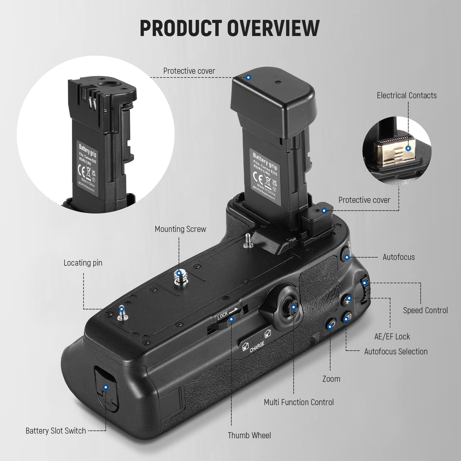 Neewer Vertical Battery Grip Replacement For Bg R10 With 2.4G Remote, 2 Pack 2250Mah Lp E6/Lp E6N/Lp E6Nh Batteries And Dual Slo