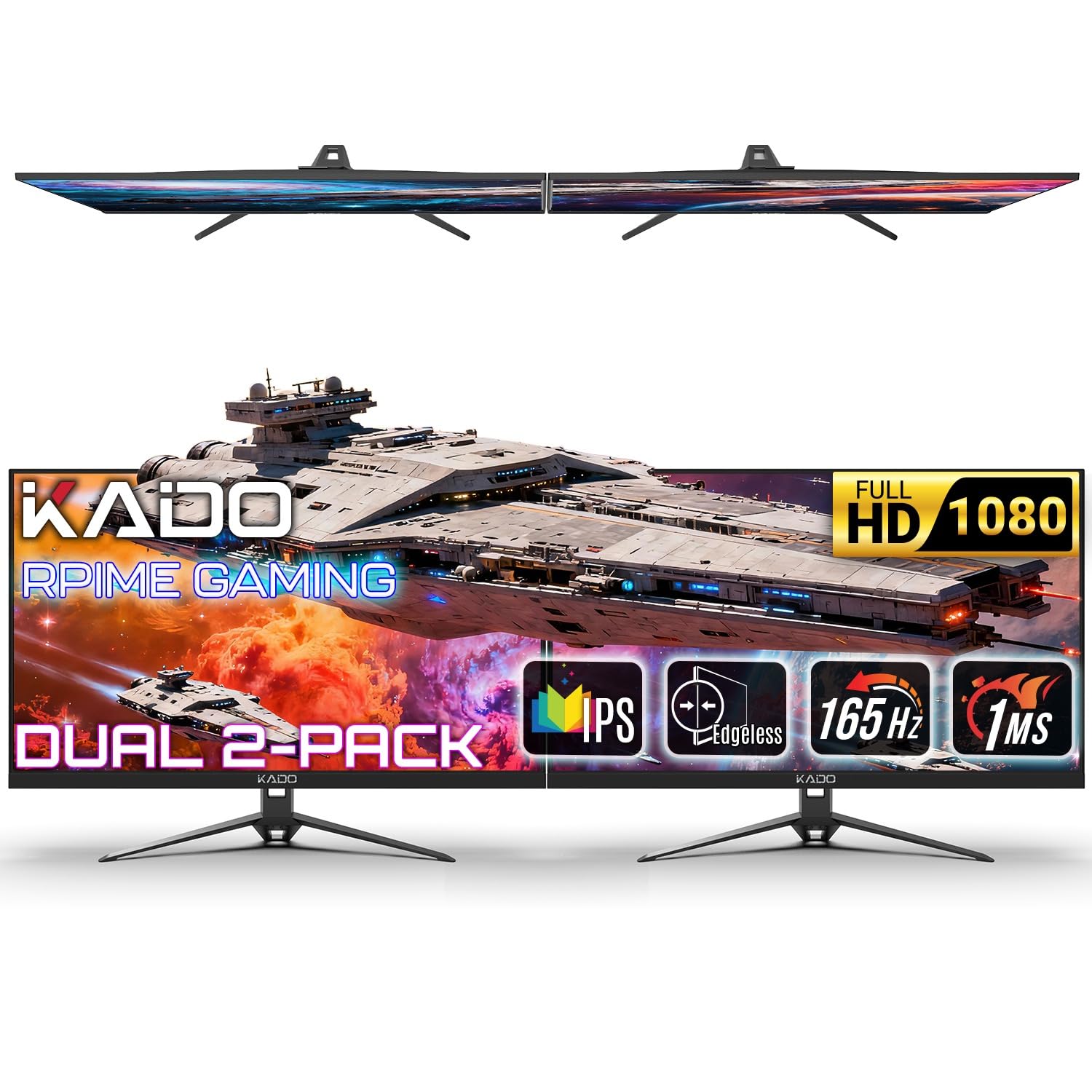 Kado Dual Monitor 2-Pack 24 1920x1080 165Hz Gaming 1ms Computer Monitor