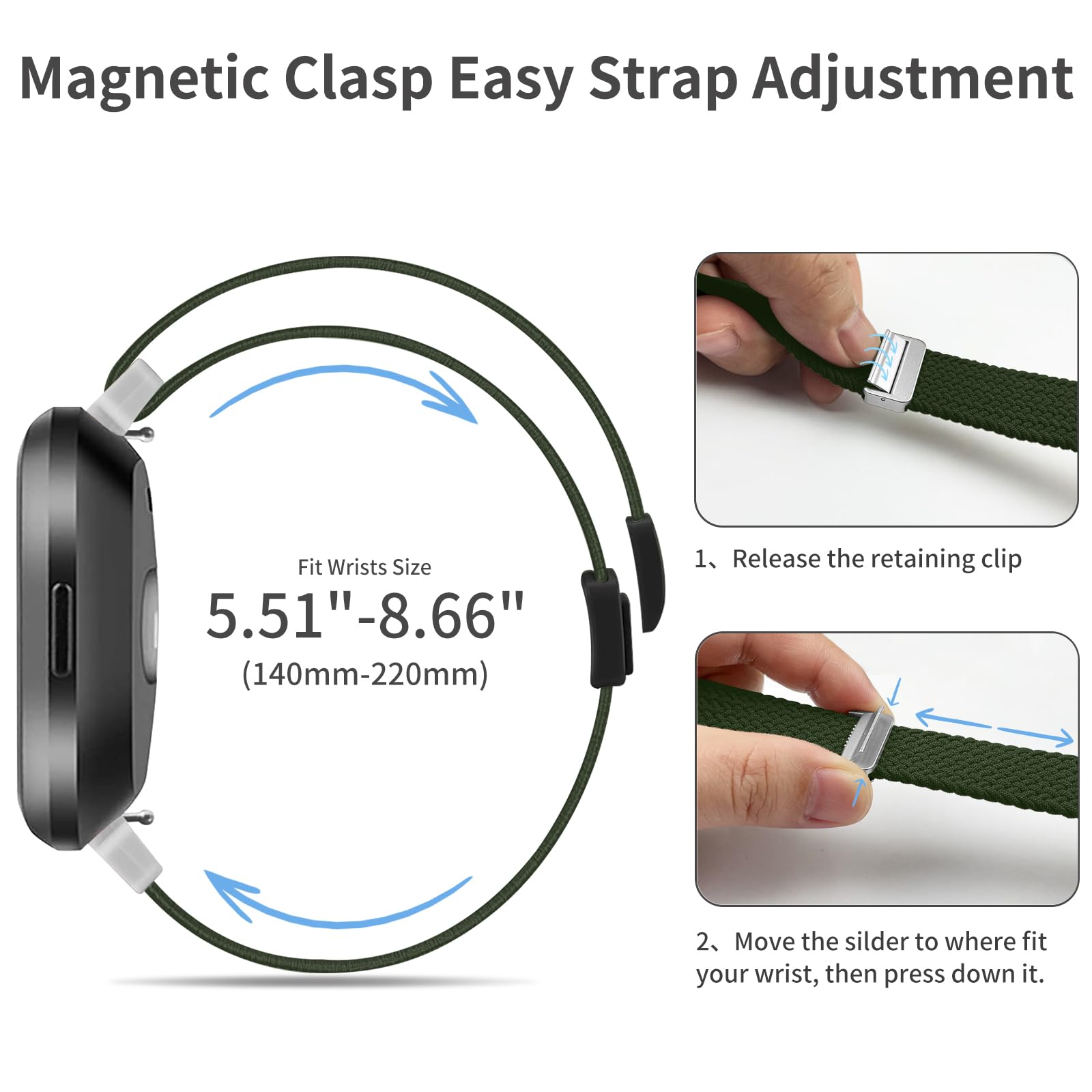 Zspoly Braided Bands Compatible With Fitbit Versa 2 Bands For Women/Versa/Lite/Se Band, Magnetic Clasp Elastic Fabric Sport Nylo