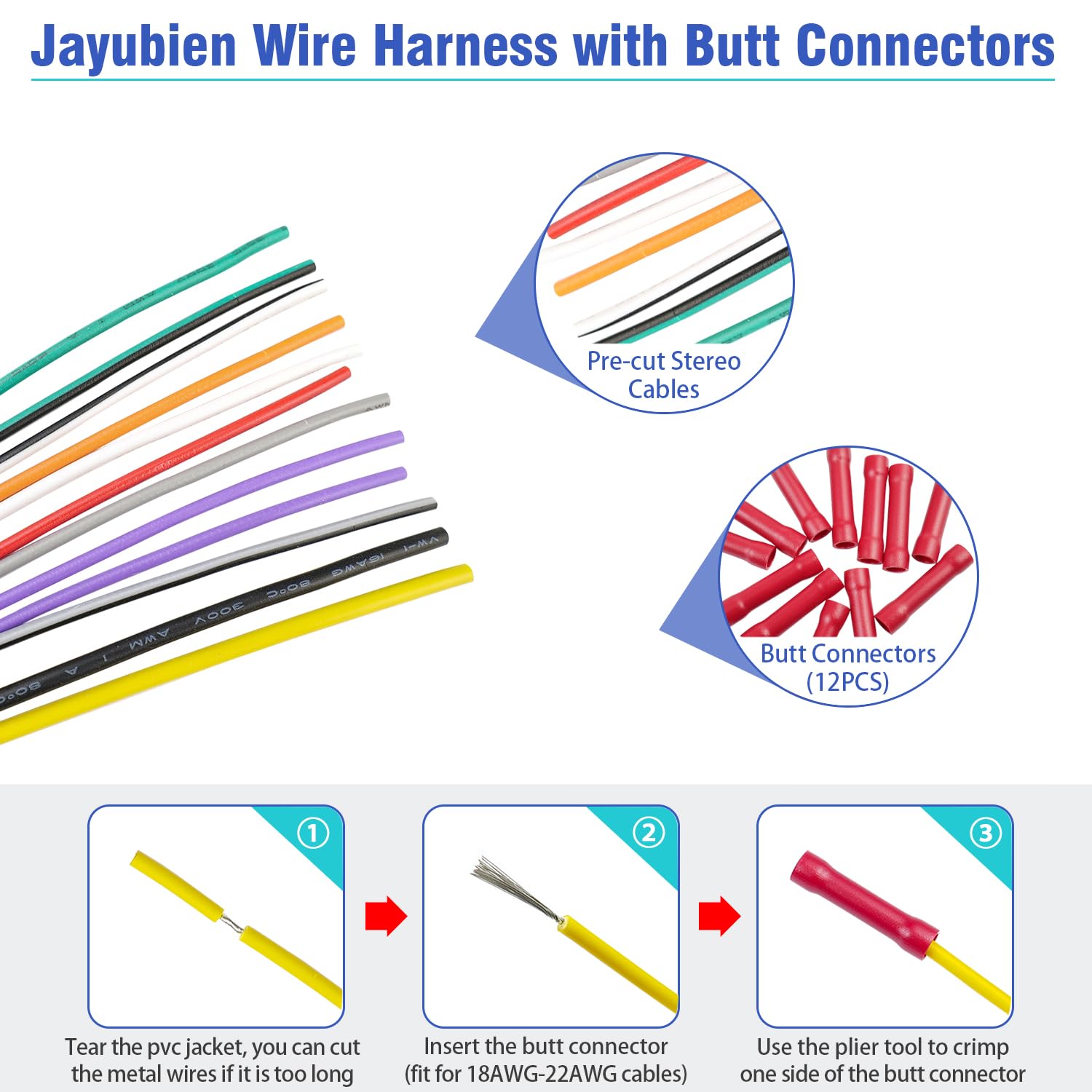 Jayubein 24Pin Radio Wiring Harness Kit Compatible With 12-15 Honda Accord Crv Civic Pilot Fit Odyssey Crz Ridgeline Insight Car