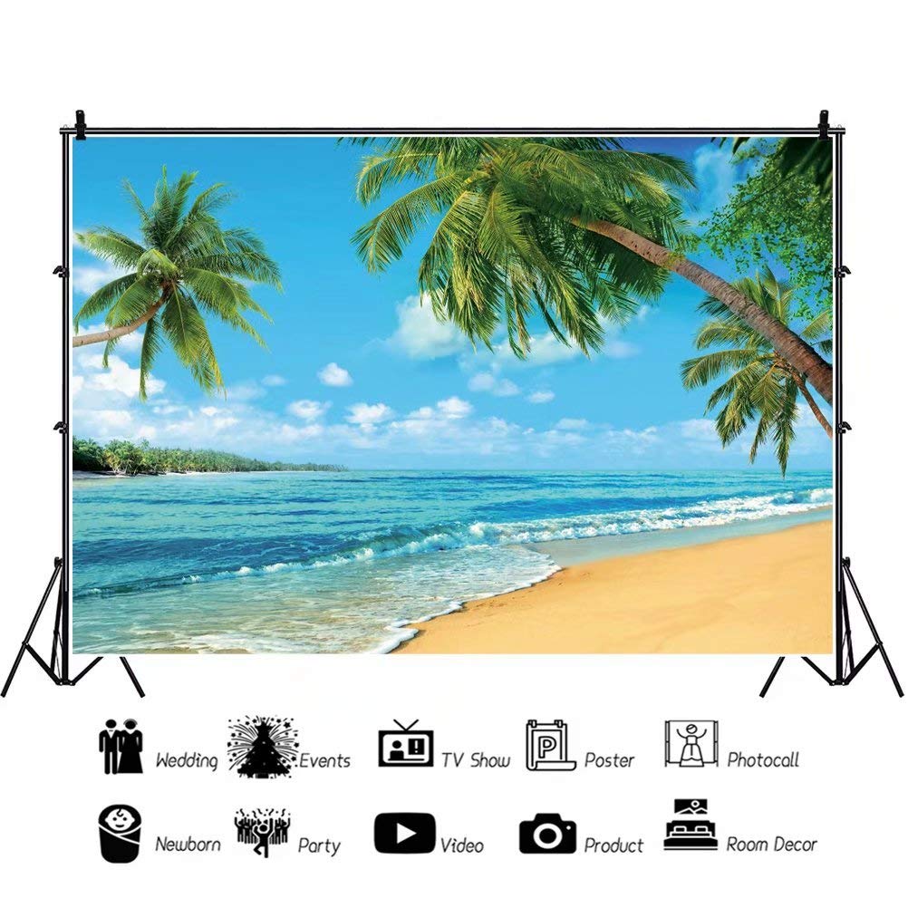 Dashan 10X8Ft Tropical Beach Backdrop Ocean Hawaiian Luau Party Summer Sea Sailor Beach Birthday Sandy Beach Palm Tree Photograp