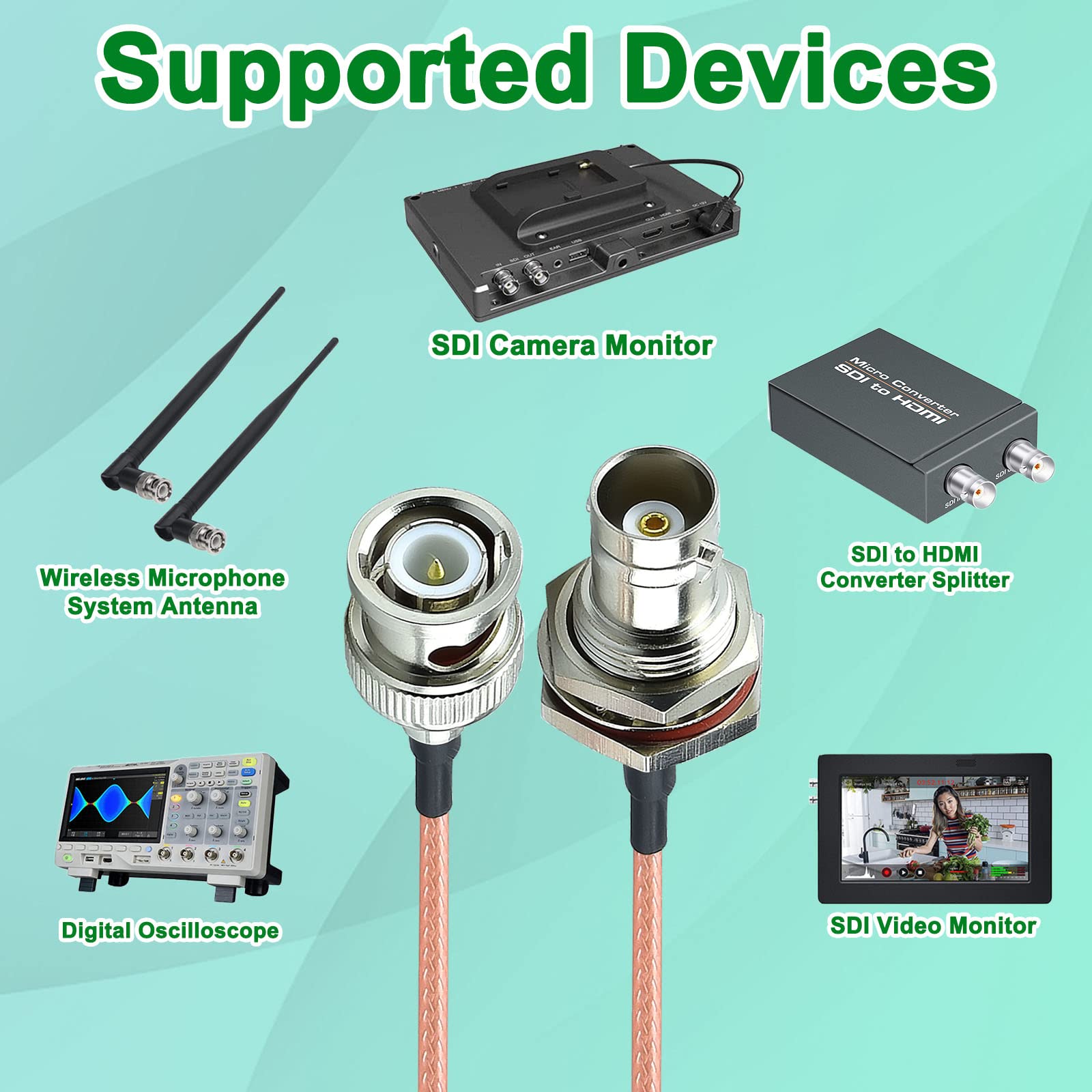 Yotenko Bnc Male To Female Bulkhead Mount Extension Cable 16Ft, Sdi Cable Extension Cable 2 Pack 50 Ohm Rg316 For Ham Radio Wire