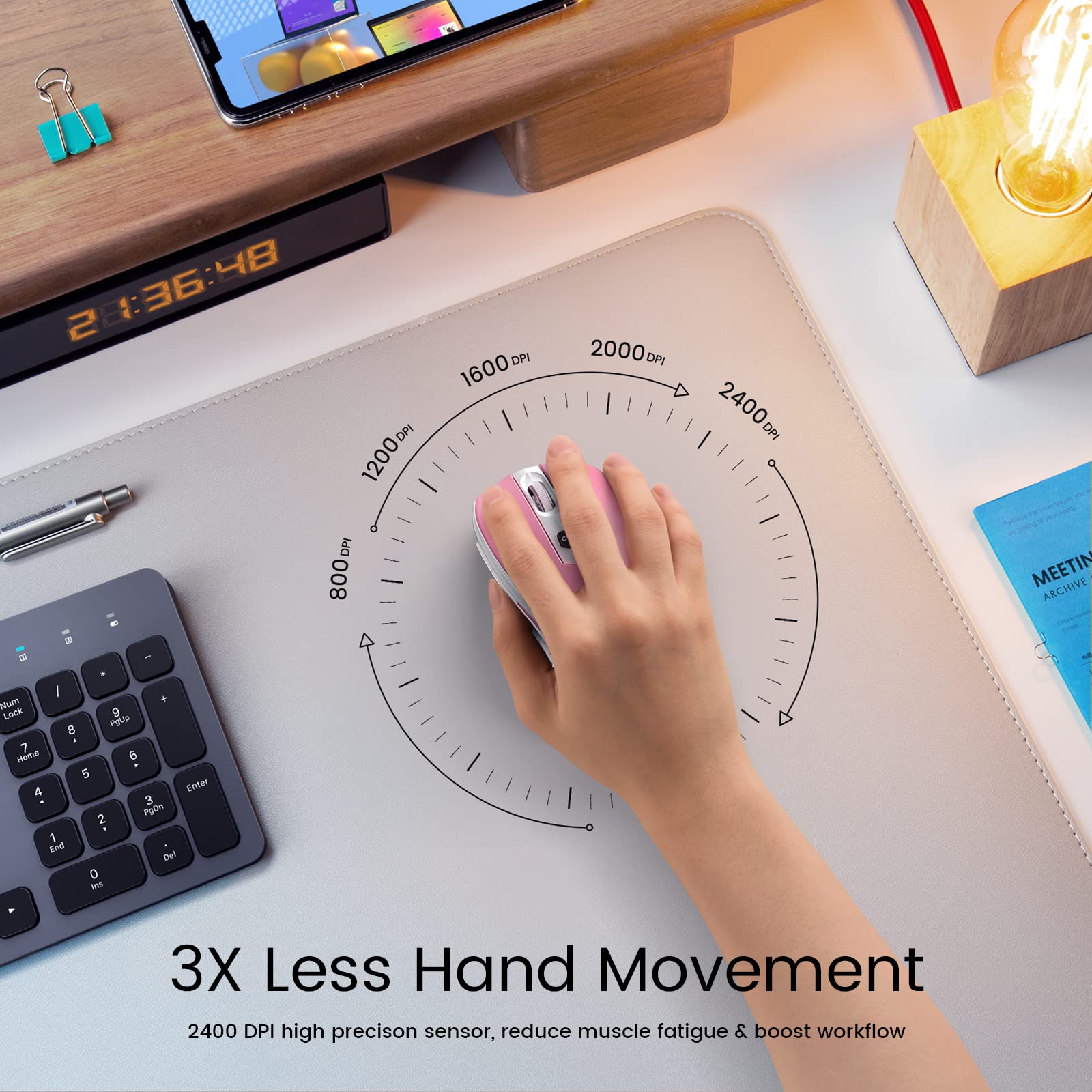 Hotweems Wireless Mouse, D 09 Computer Mouse Usb Cordless Mice For Laptop, Ergo Grips, Lightspeed 5 Level 2400 Dpi, 16 Months Ba