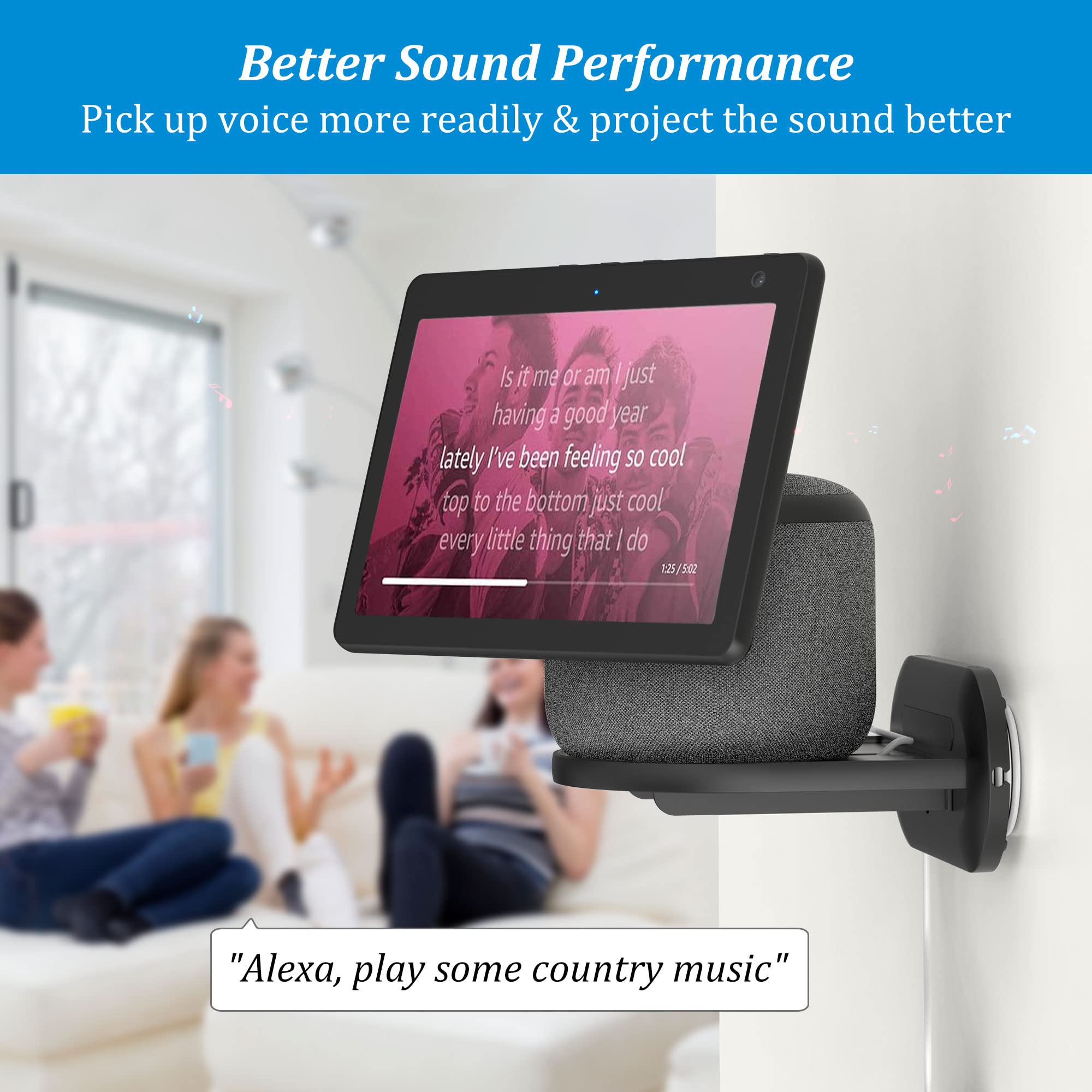 Plusacc Show 10 Wall Mount Stand   Holder Mount For Echo Show 10 3Rd Gen, Space Saving Alexa Accessories Bracket Shelf (Black)