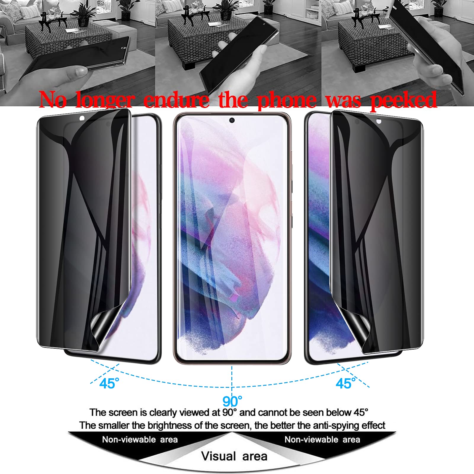 Lywhl [2 Pack] For Samsung Galaxy S21 Plus Privacy Screen Protector, Anti Spy Full Adhesive Flexible Film For Galaxy S21 Plus, [