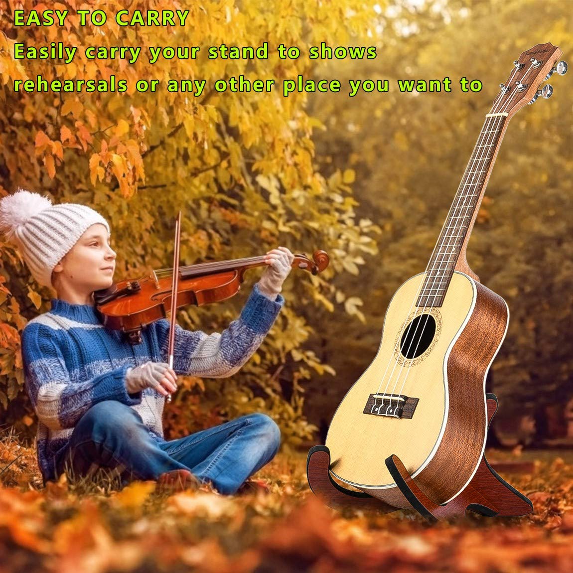 Lalaoks Wooden Ukulele Stand Violin Mandolin Folding Portable Stand (Rosewood)