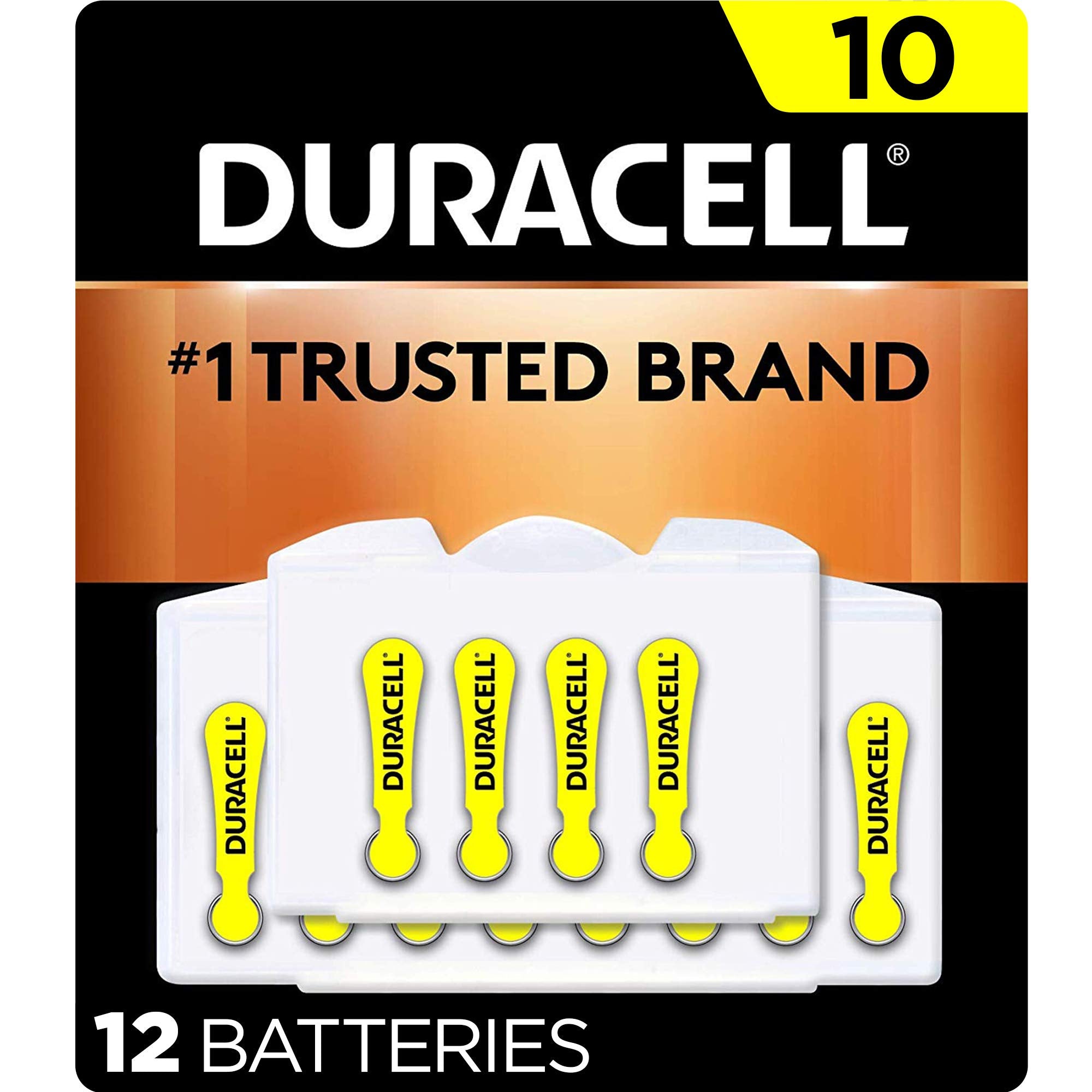 Duracell Hearing Aid Batteries Yellow Size 10, 12 Count Pack, 10A Size Hearing Aid Battery With Long Lasting Power, Extra Long E